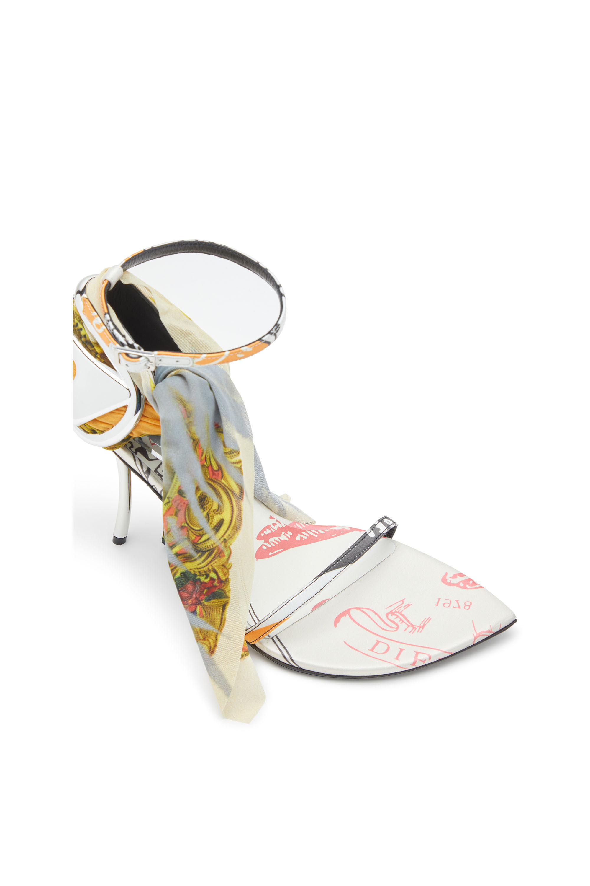 Diesel - D-TEN&HALF SDL BANDANA, Female's D-Ten&Half-Bandana stiletto sandals in satin in イエロー/グレー - 6