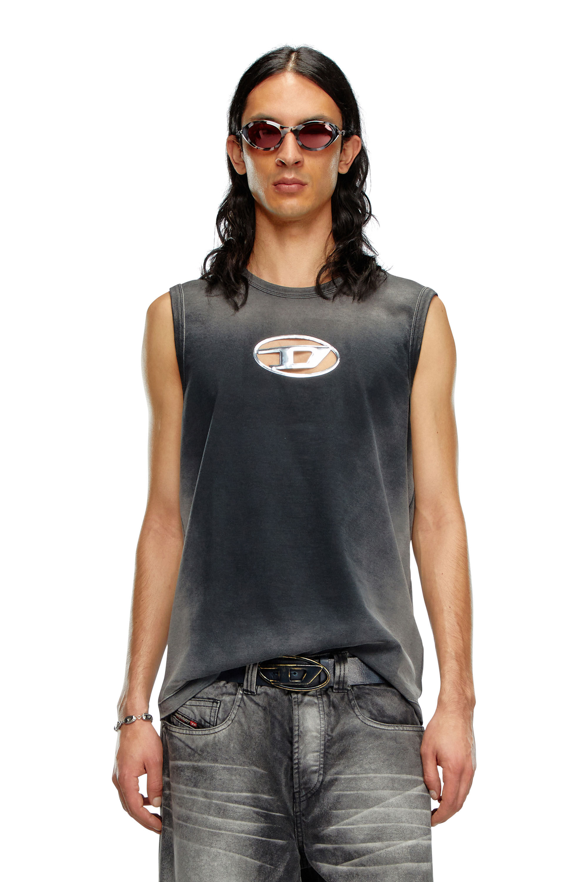 【売れ筋】 T-BRICO D｜ブラック｜メンズ Oval puffy with top tank Faded トップス