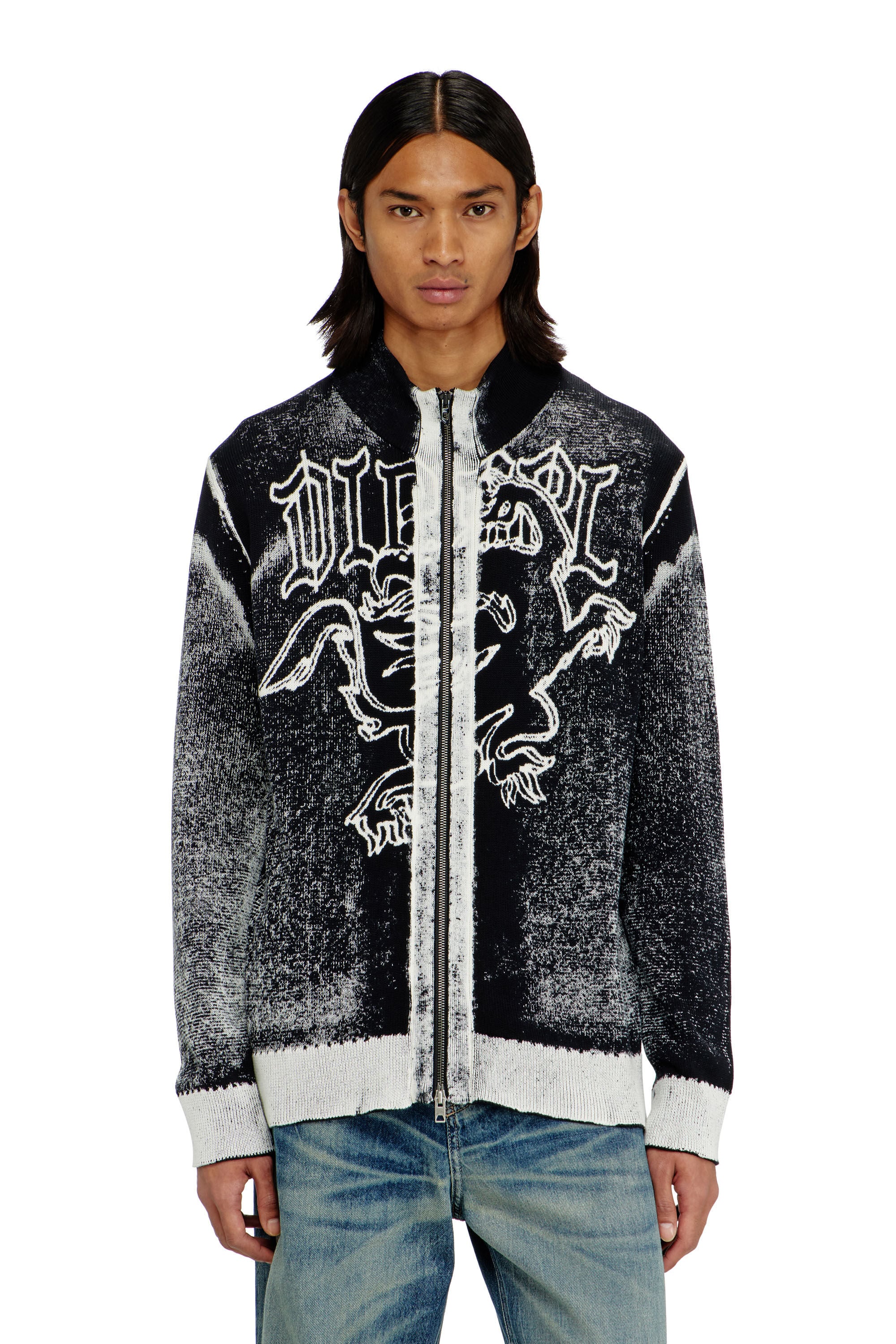 Diesel - K-LAUROS, Male's ジップアップカーディガン in ブラック/ホワイト - 3