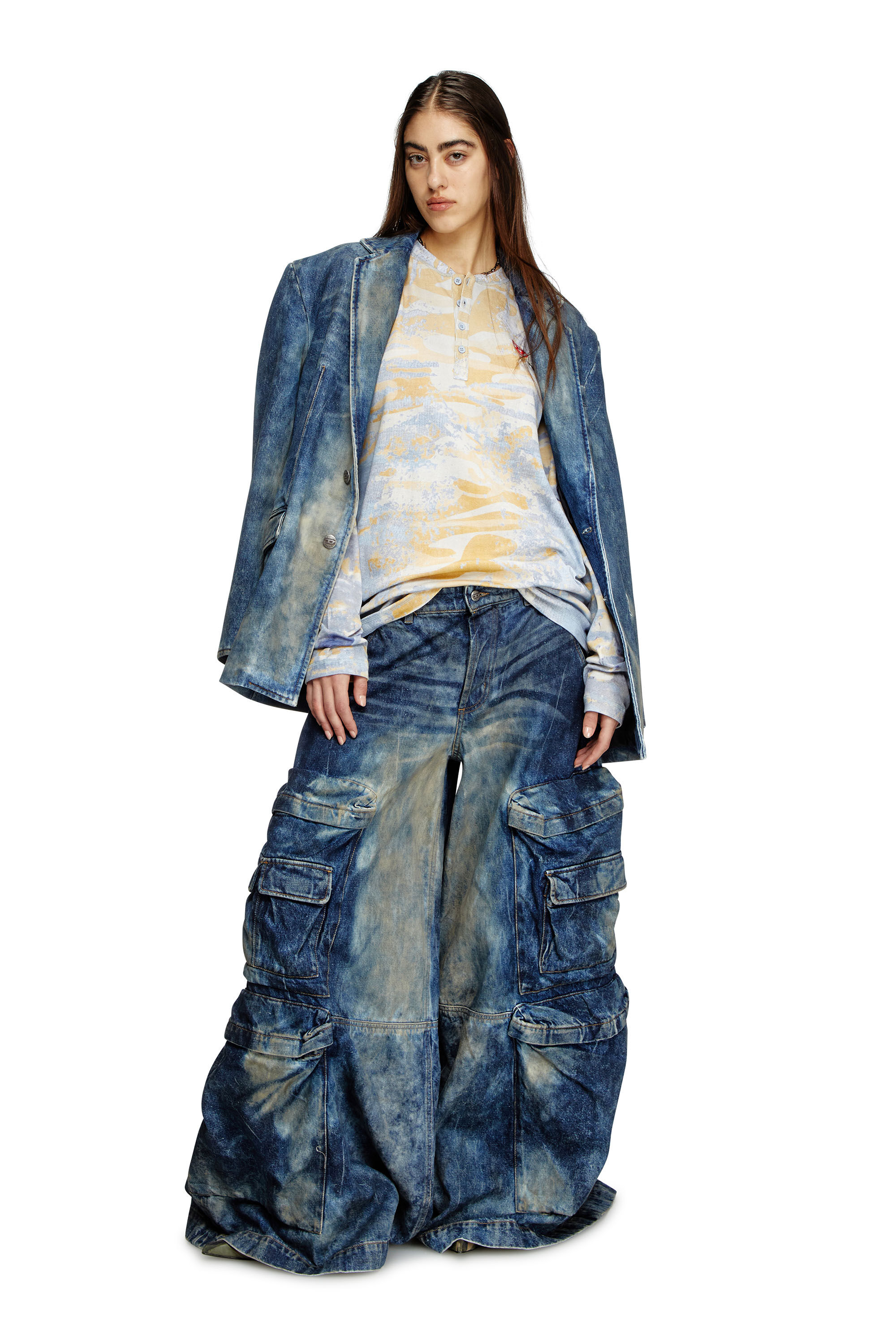 Diesel - T-JUSER-DD, Unisex's Henley top with camo print in ブルー/イエロー - 7