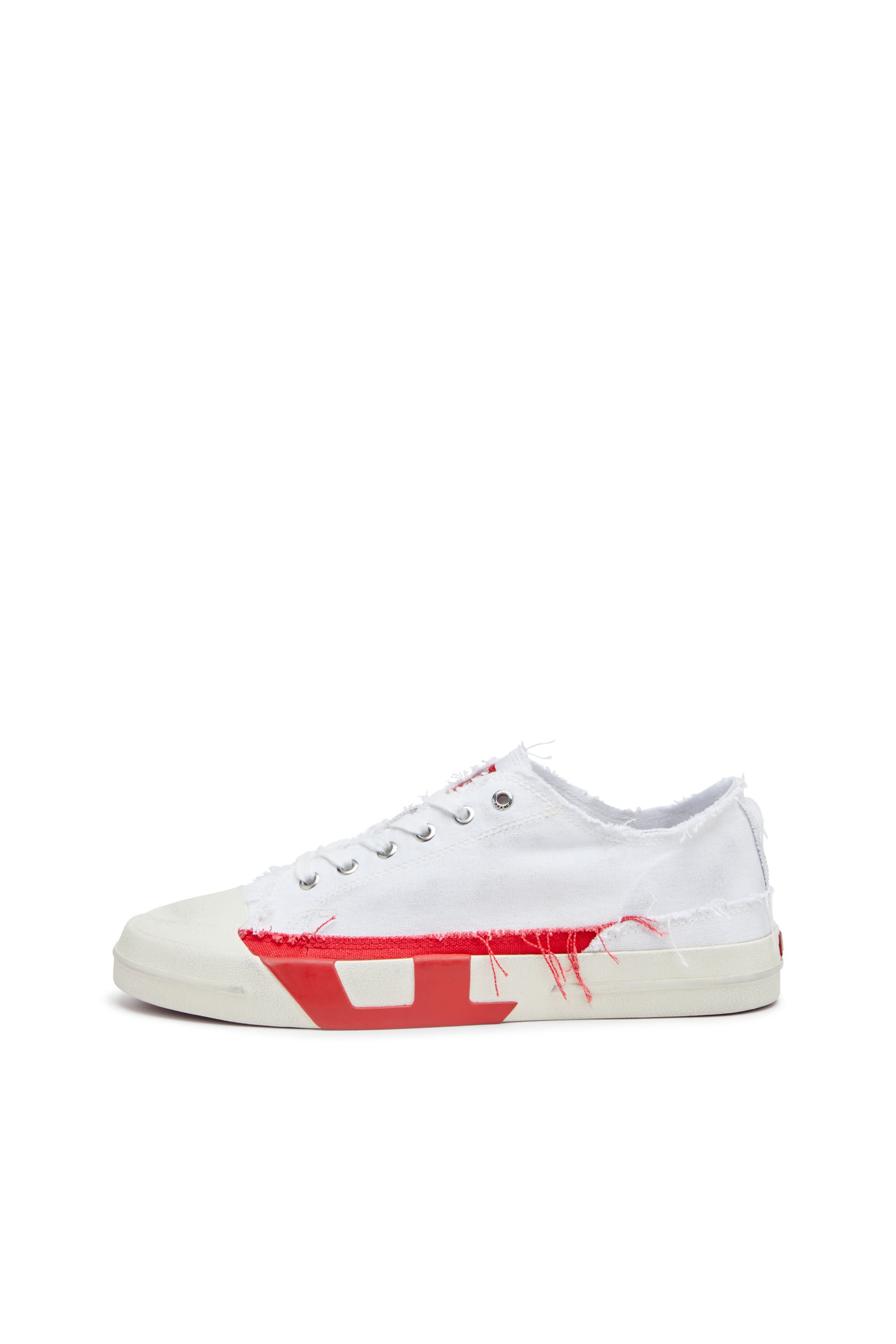 Diesel - S-D-VERSE LOW, Male's S-D-Verse-Dirty-effect canvas sneakers in ホワイト/レッド/ブルー - 8