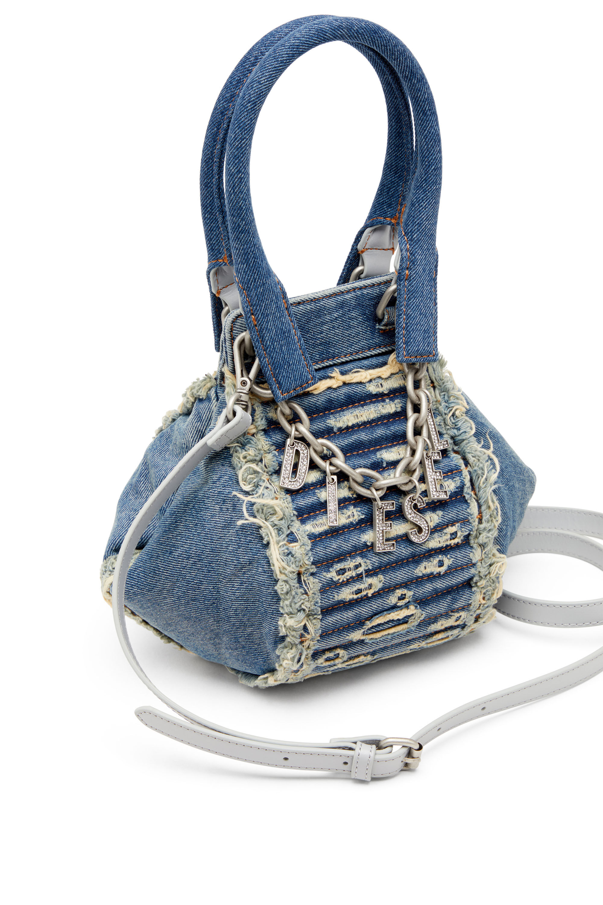 D-VINA-XS D-Vina-Xs-Handbag in distressed quilted denim｜ブルー 