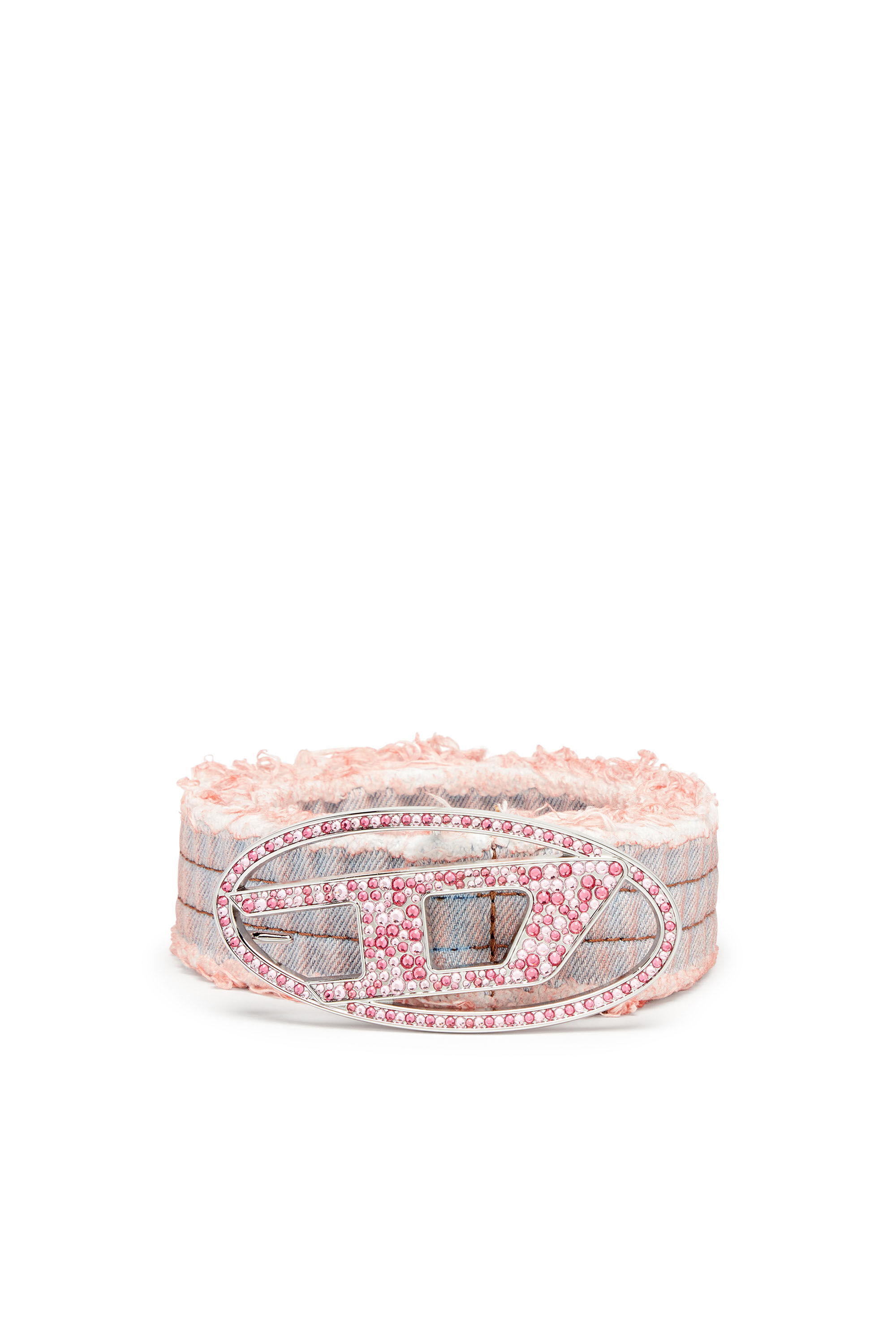 Diesel - B-1DR STRASS, Female's カラーデニムベルト in ピンク / ホワイト - 1