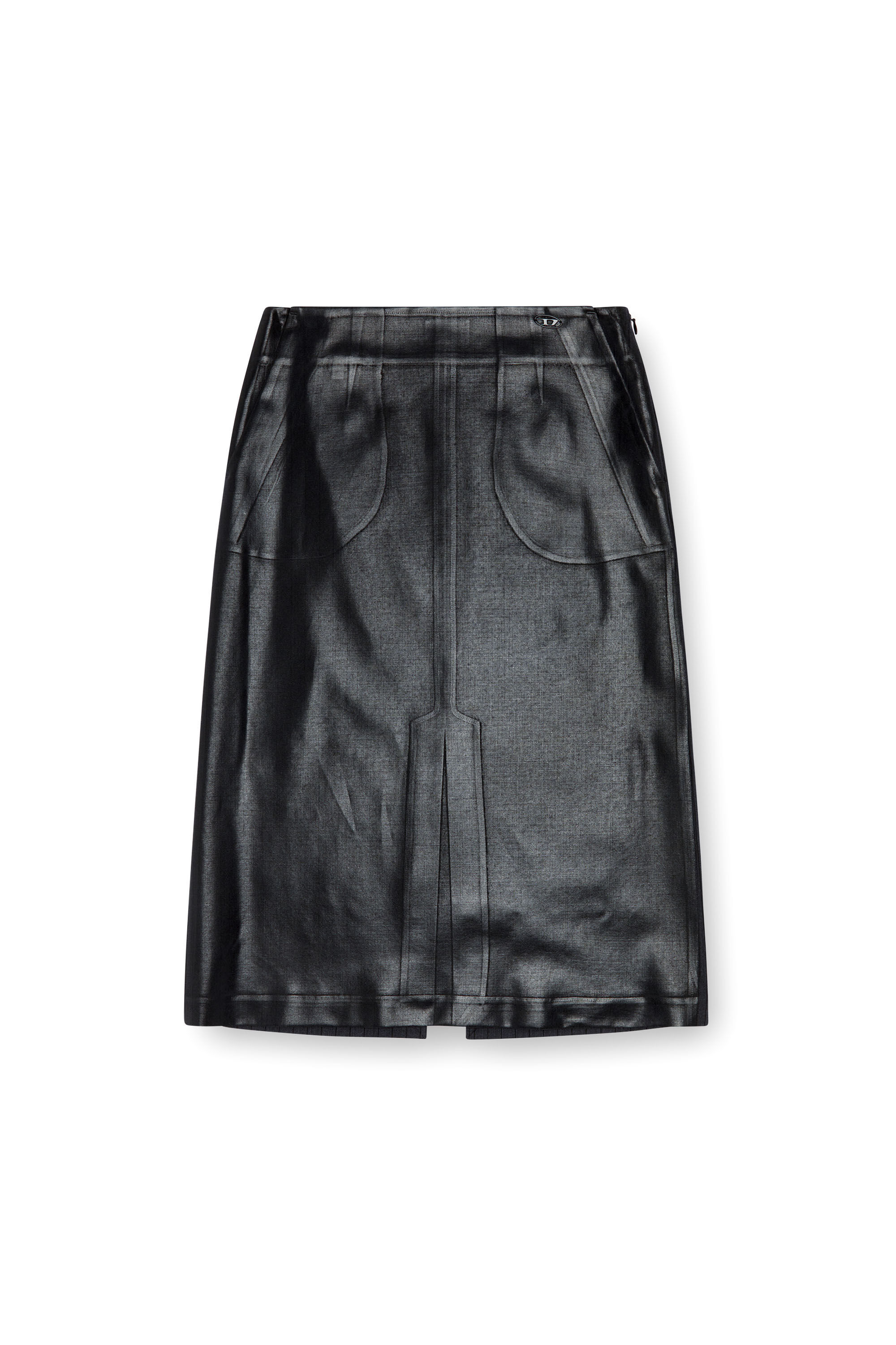 Diesel - O-RION, Female's Pinstripe skirt with coated front in ブラック - 2