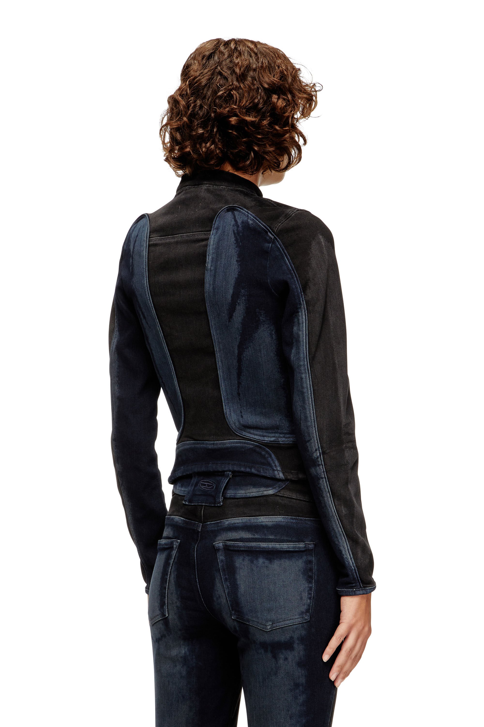 Diesel - DE-MORNY-S, Female's Biker-style jacket in bicolour denim in ブラック/ブルー - 5