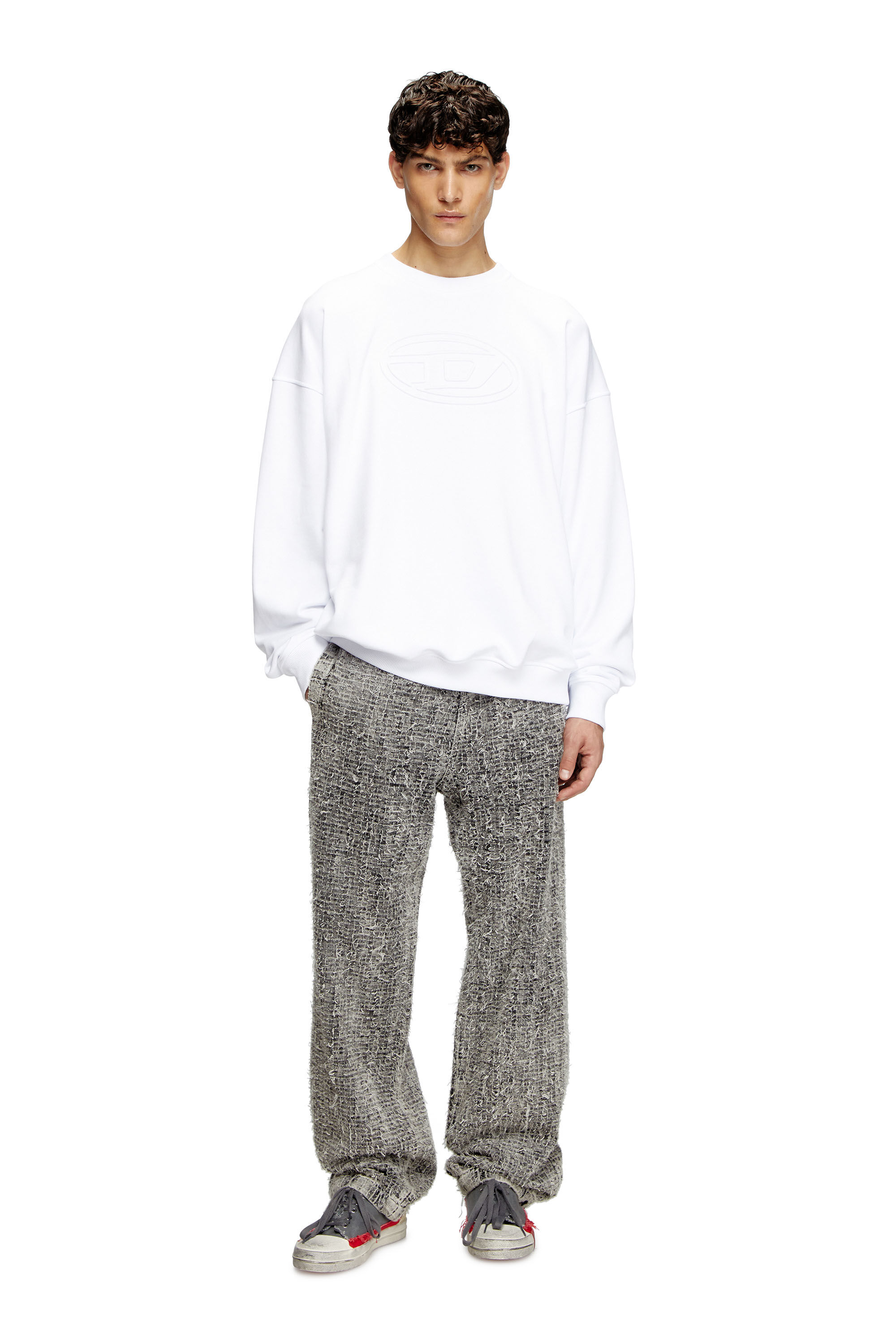 Diesel - S-MART-BIGOVAL, Male's Sweatshirt with embossed Oval D in ホワイト - 1