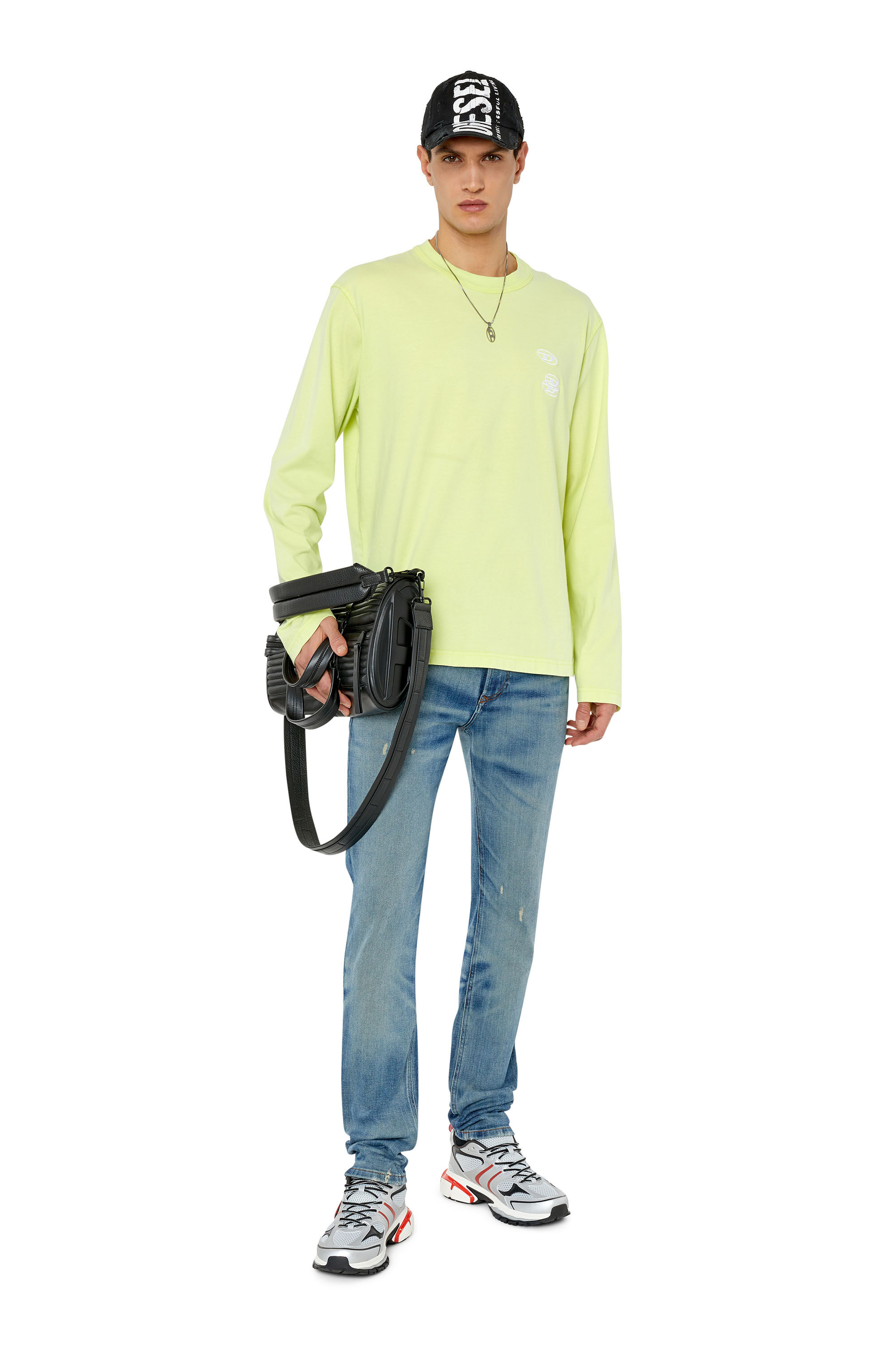 Diesel - T-CRANE-LS-SLITS, Male's 長そで Tシャツ ルーズフィット in 蛍光イエロー - 1