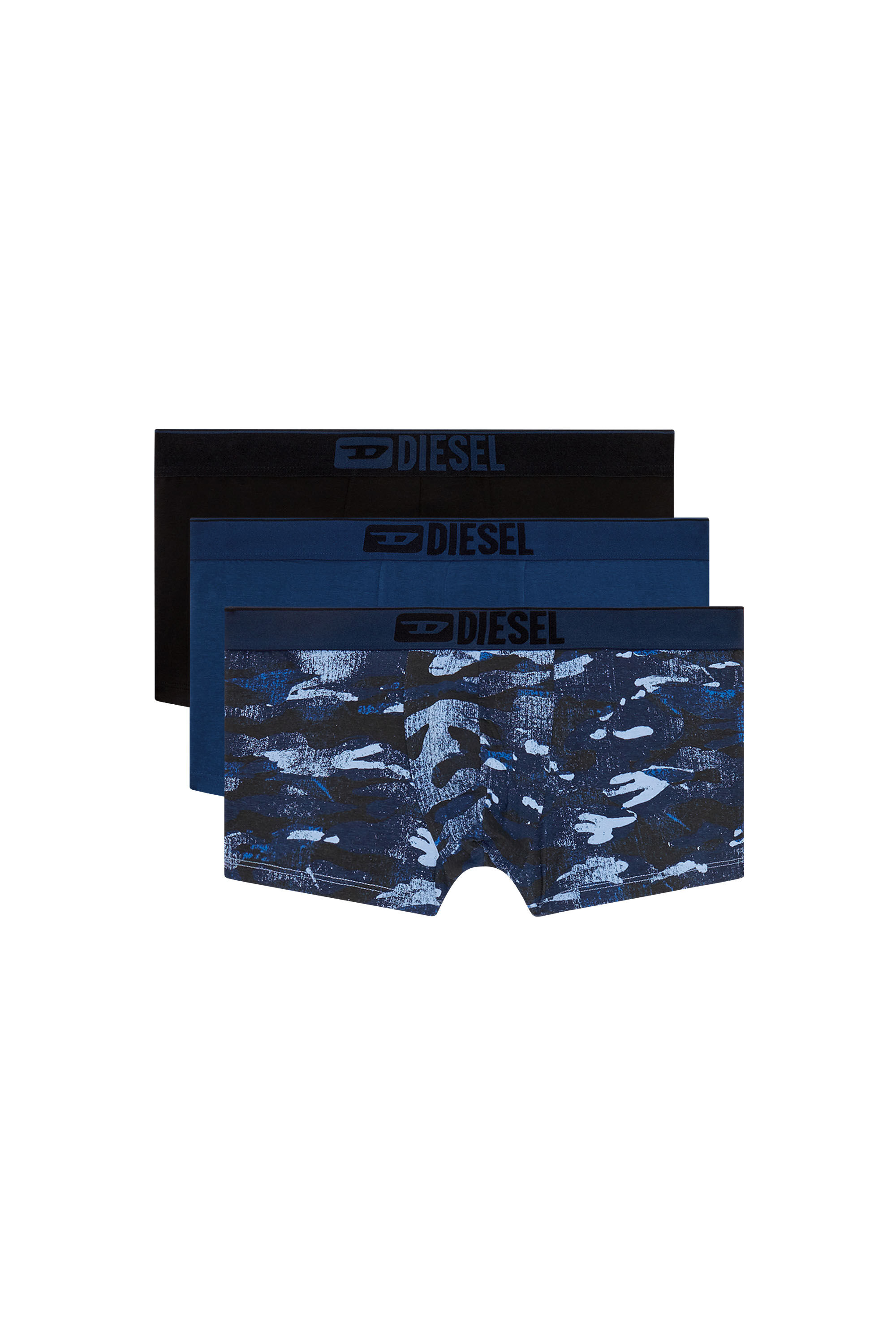 Diesel - UMBX-DAMIENTHREEPACK, Male's 3-pack boxer briefs plain and camo in ブルー/ブラック - 2