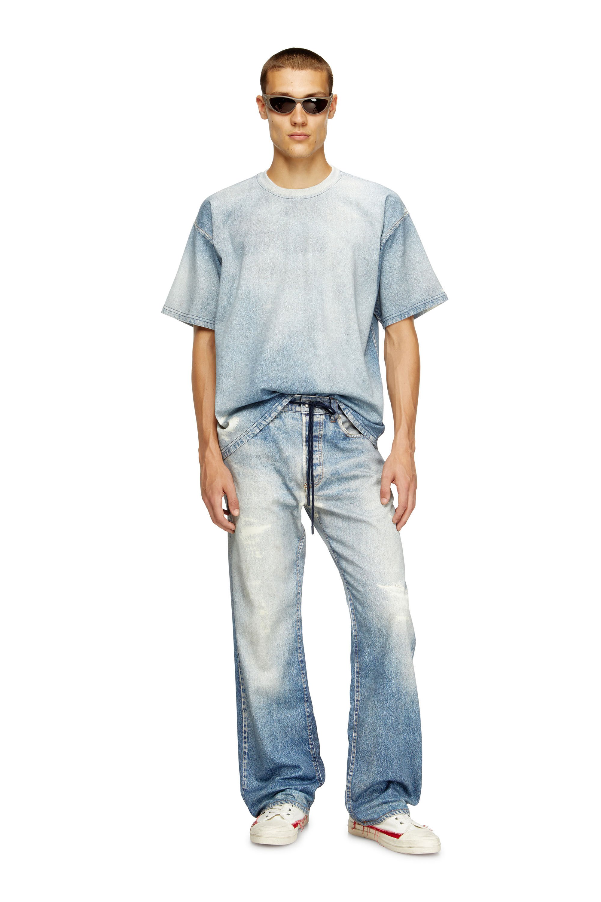 Diesel - D-BOX JOGG, Male's T-shirt in printed bleach-effect JoggJeans in ライトブルー - 1