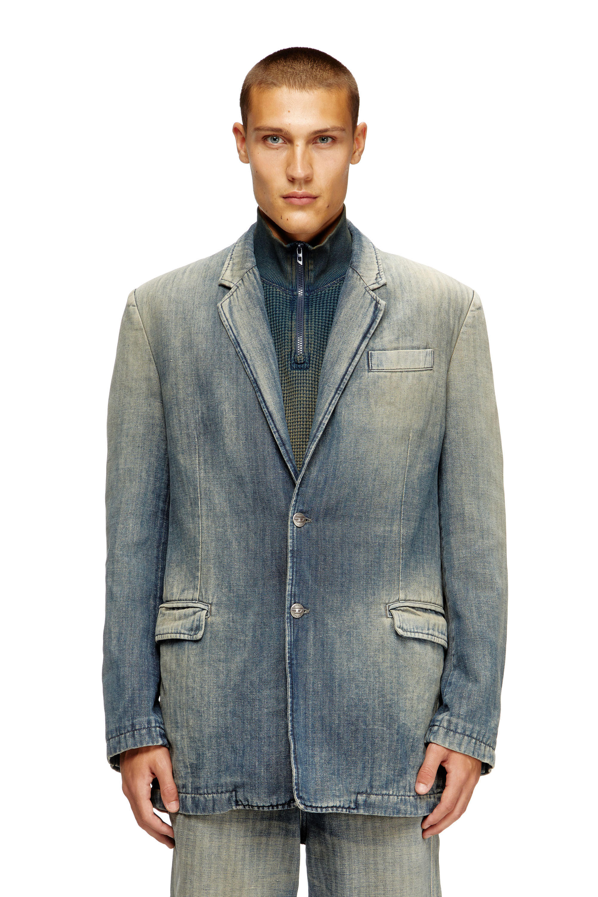 D-REGER-D Blazer in dirt-effect herringbone denim｜マルチカラー