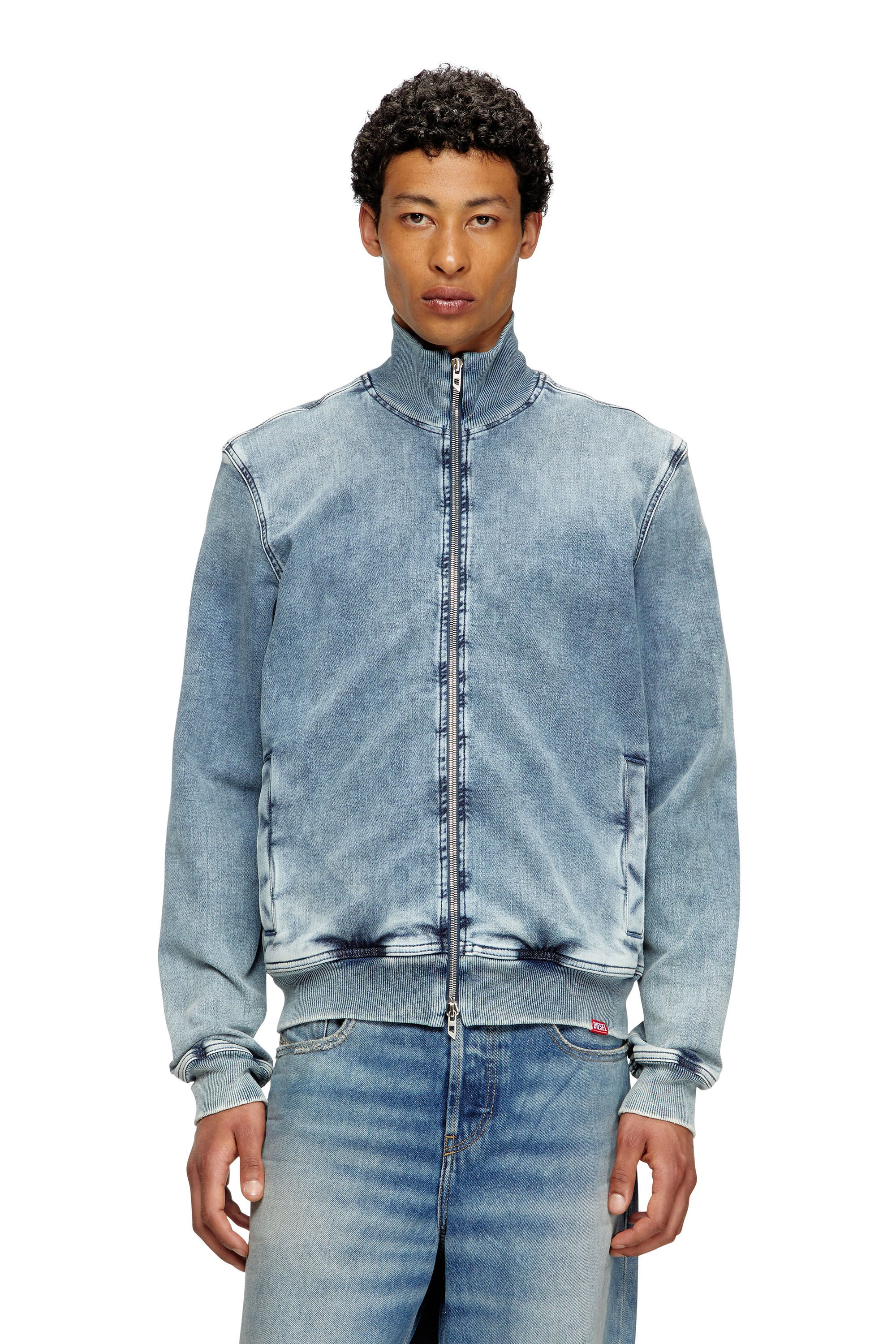 Diesel - D-BUZYE-S TRACK, Unisex's Zip-up sweater in trompe l'oeil Track Denim in ライトブルー - 3