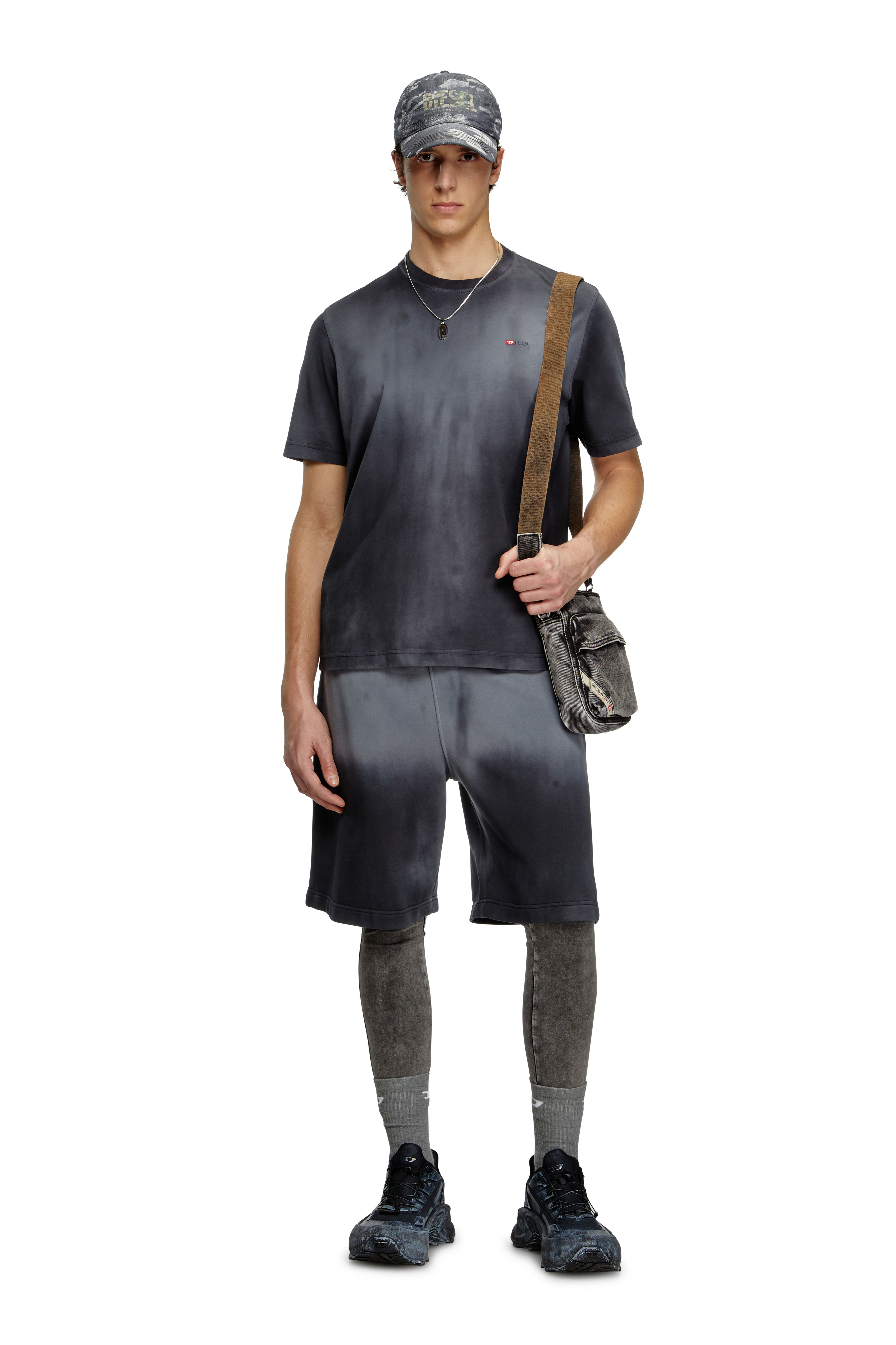 Diesel - T-ADJUST-R15, Male's Faded T-shirt with micro logo embroidery in ブラック - 1