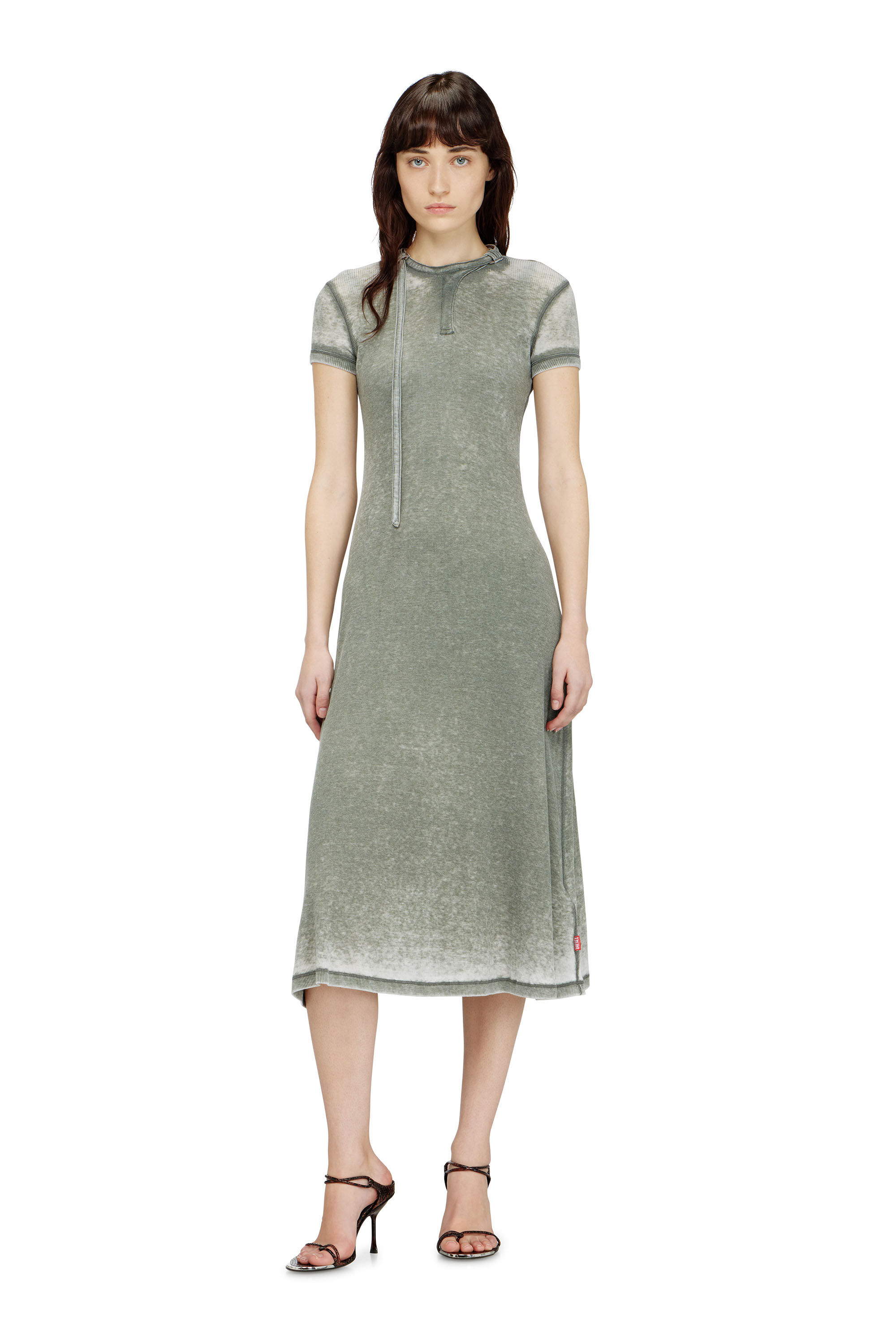 D-INA Rib-jersey midi dress with biker neck strap｜グレー