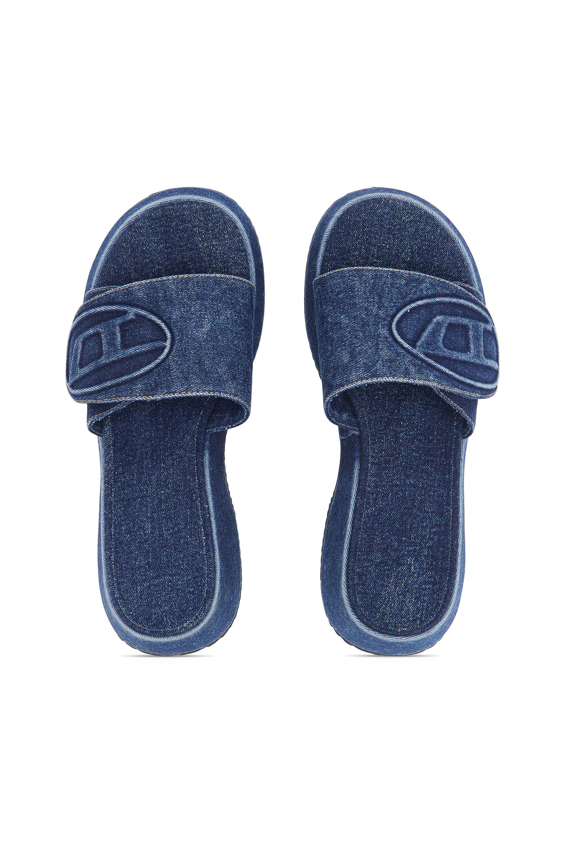 Diesel - SA-OVAL D PF W, Female's Sa-Oval D-Denim slide sandals with Oval D strap in ブルー - 5