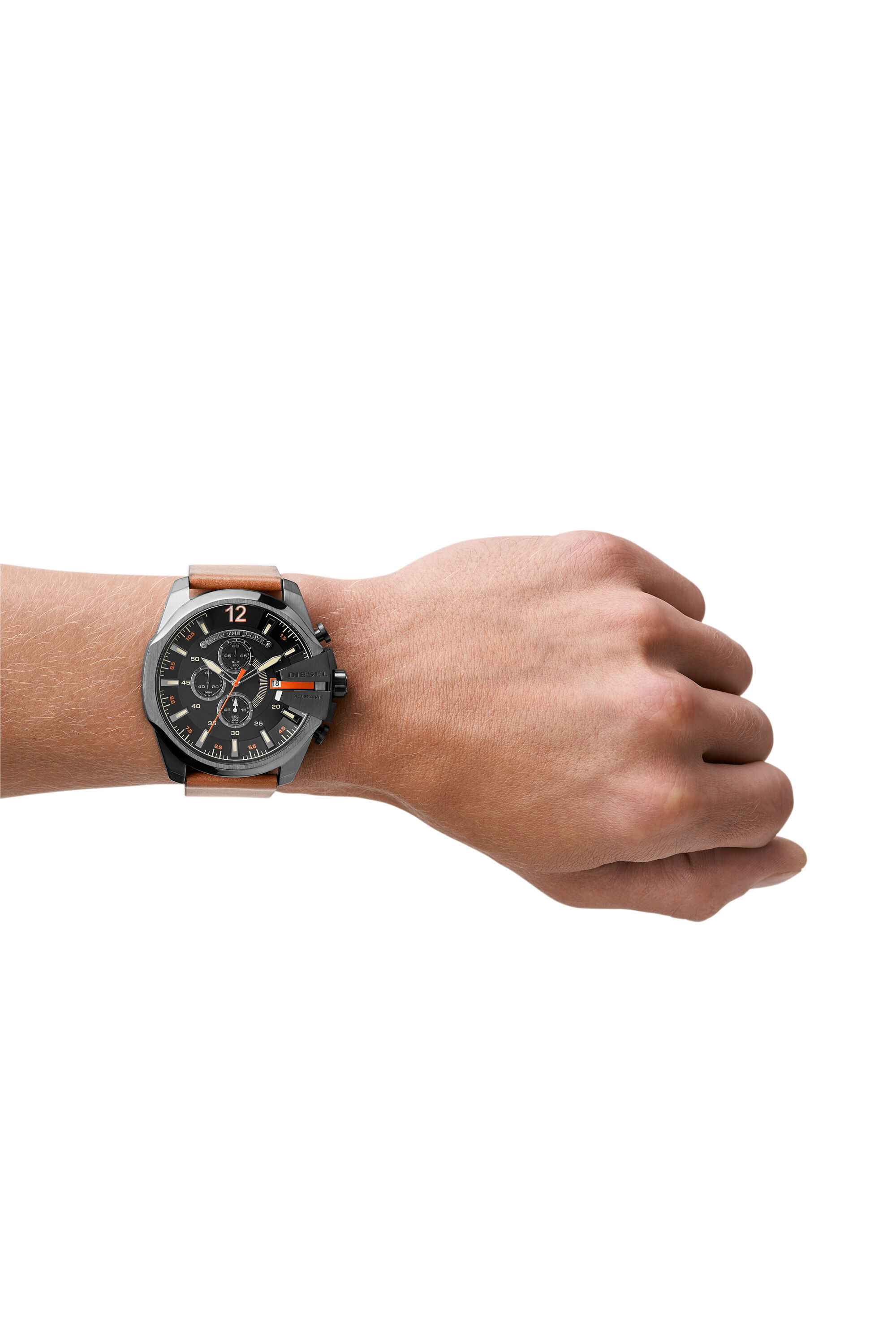 Diesel - DZ4343 MEGA CHIEF, Male's Mega Chief brown leather watch in ブラウン - 3