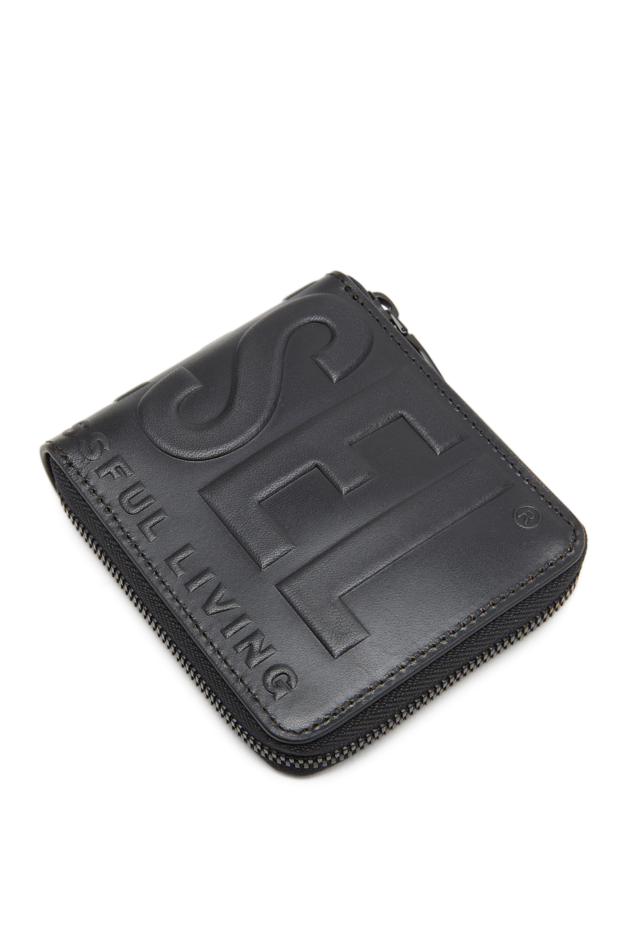 Diesel - DSL 3D BI-FOLD COIN ZIP XS, Male's Leather zip wallet with embossed logo in ブラック - 4