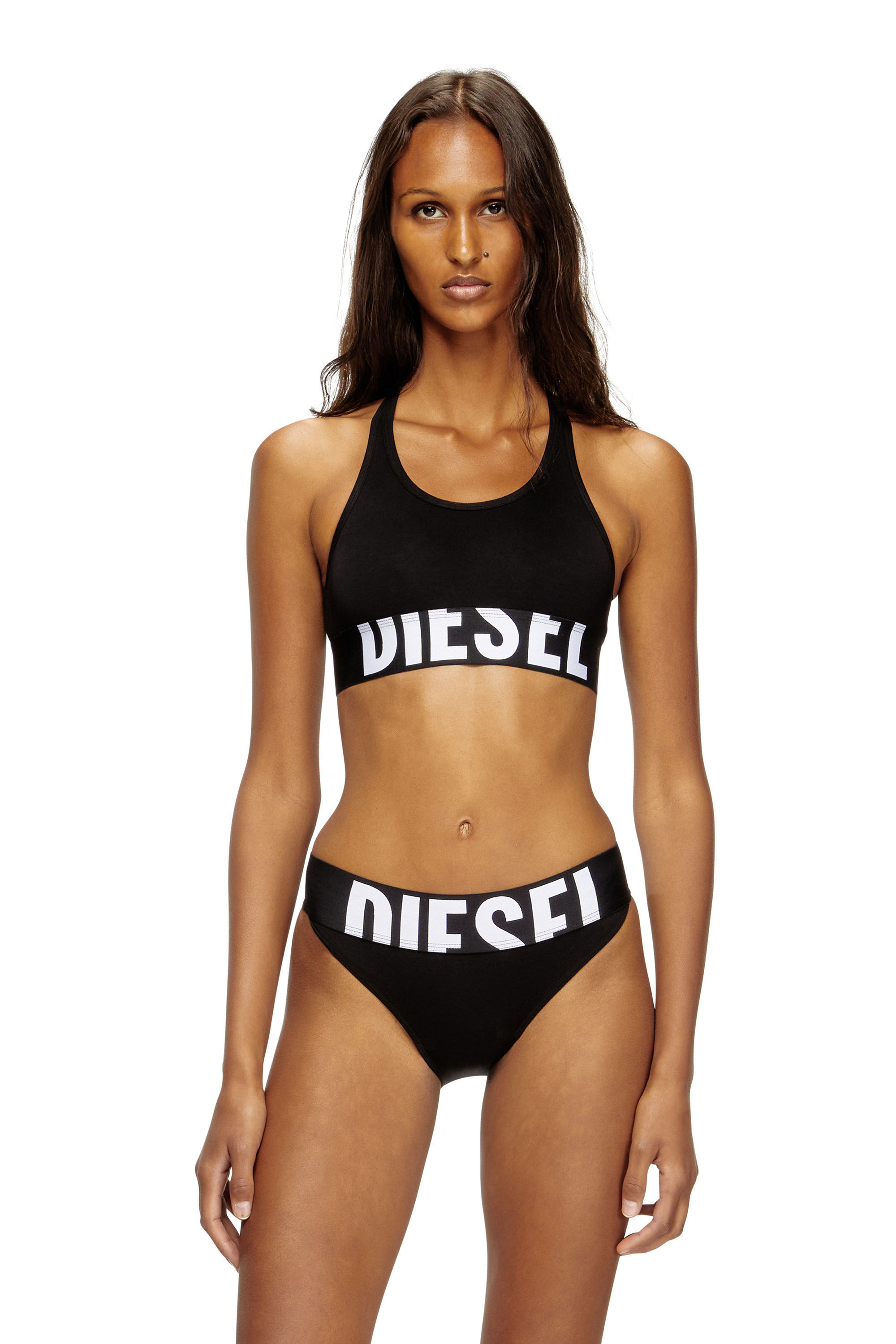Diesel - UFSB-COTTON-RACE-BRALETTE-XL, Female's Sports bra with cut-off logo in ブラック - 3