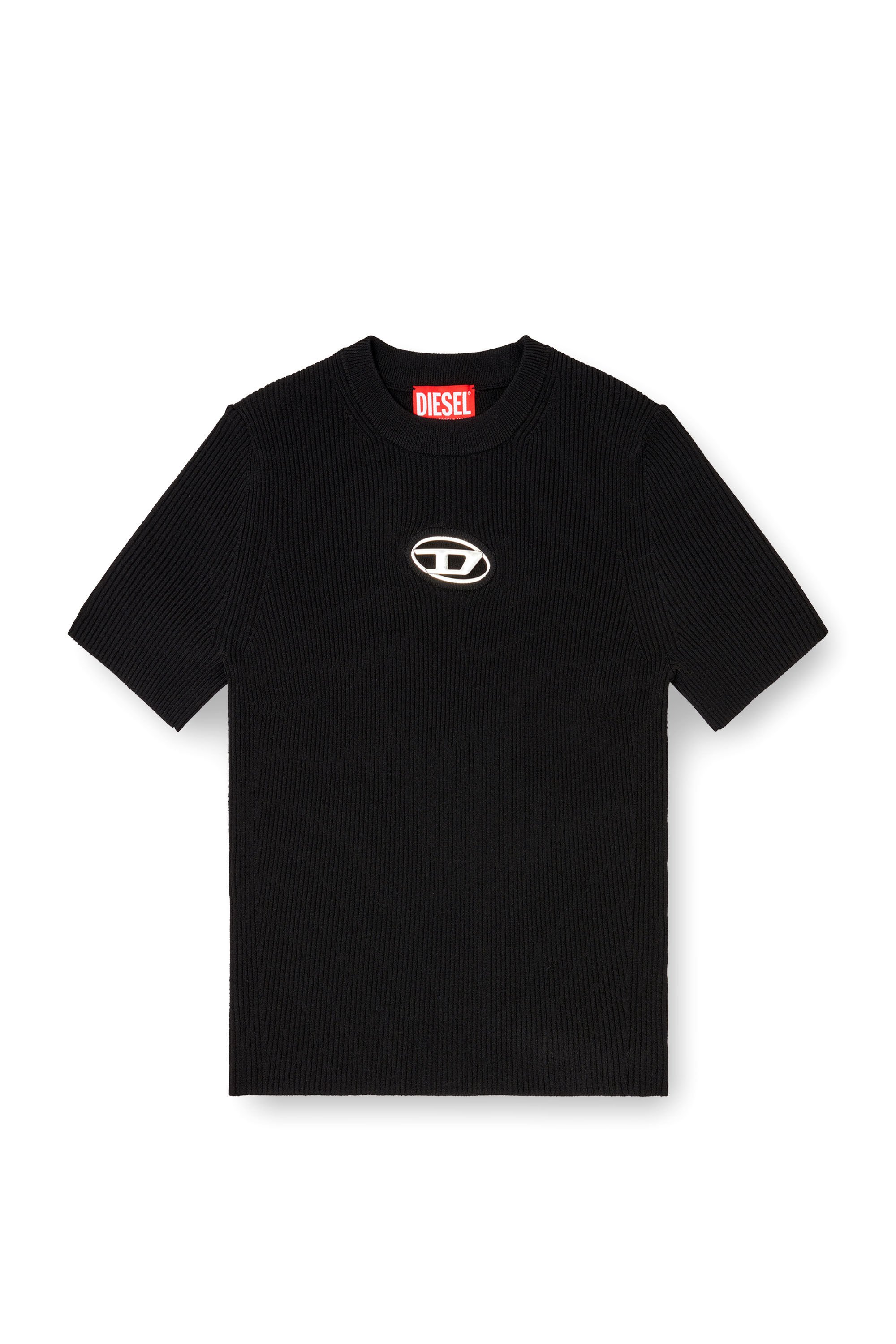 Diesel - M-VALARI-SS, Female's Short-sleeve jumper with metal Oval D in ブラック - 2