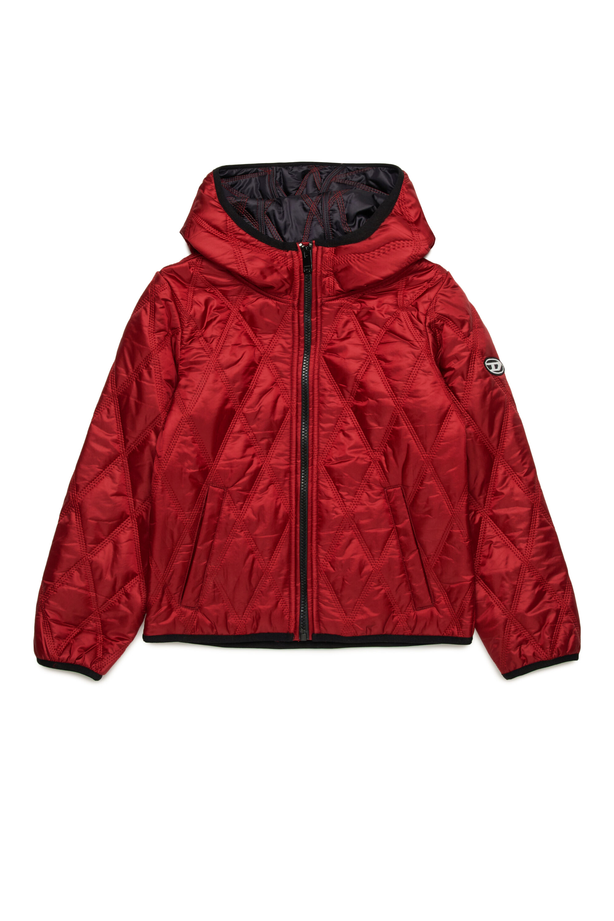 Diesel - JFOKKER, Unisex's Hooded quilted nylon jacket in レッド - 1