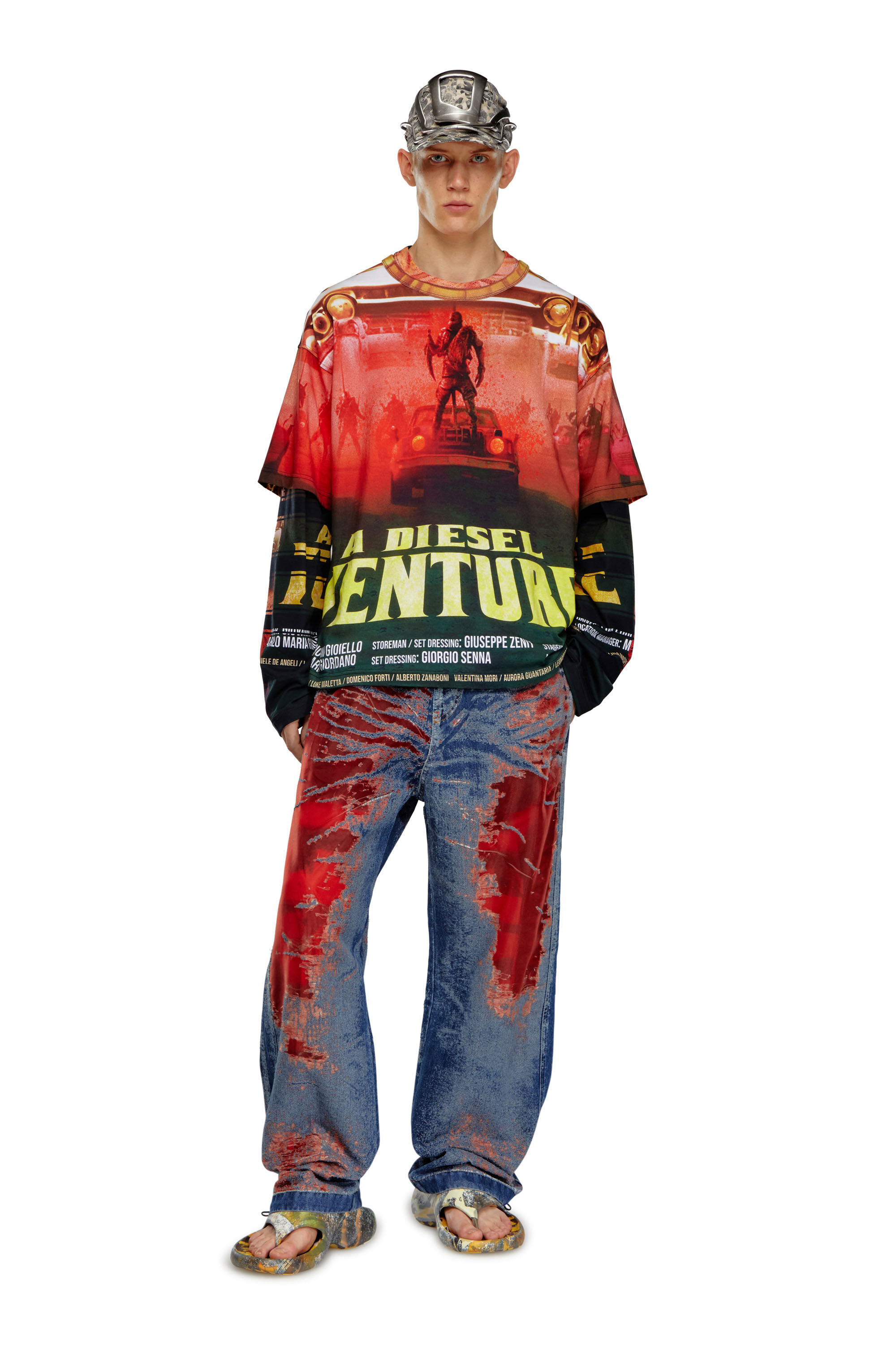 Diesel - Male's Relaxed Jeans D-Martial 068MI, ブルー/レッド - 1