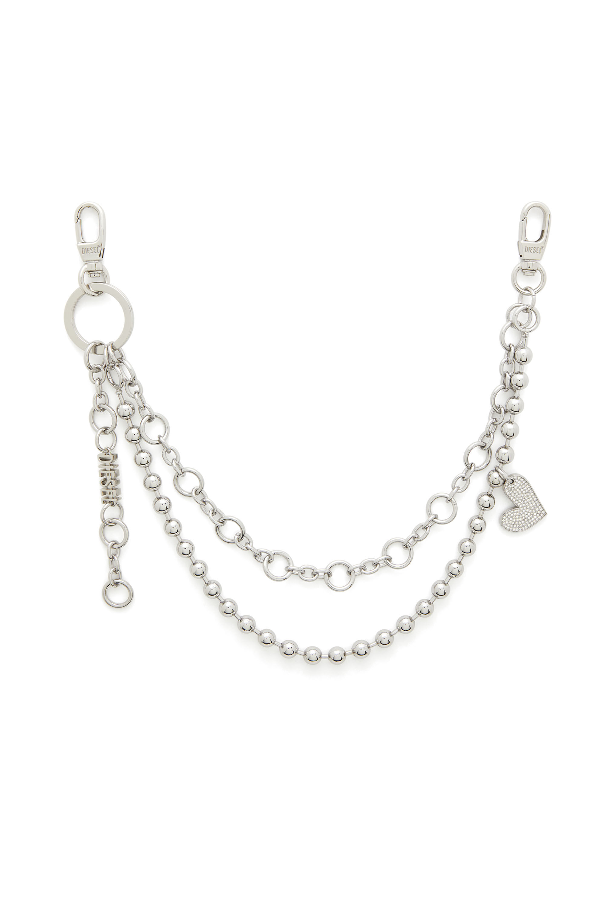 CHAIN-D M Layered chain charm with heart and Diesel pendant