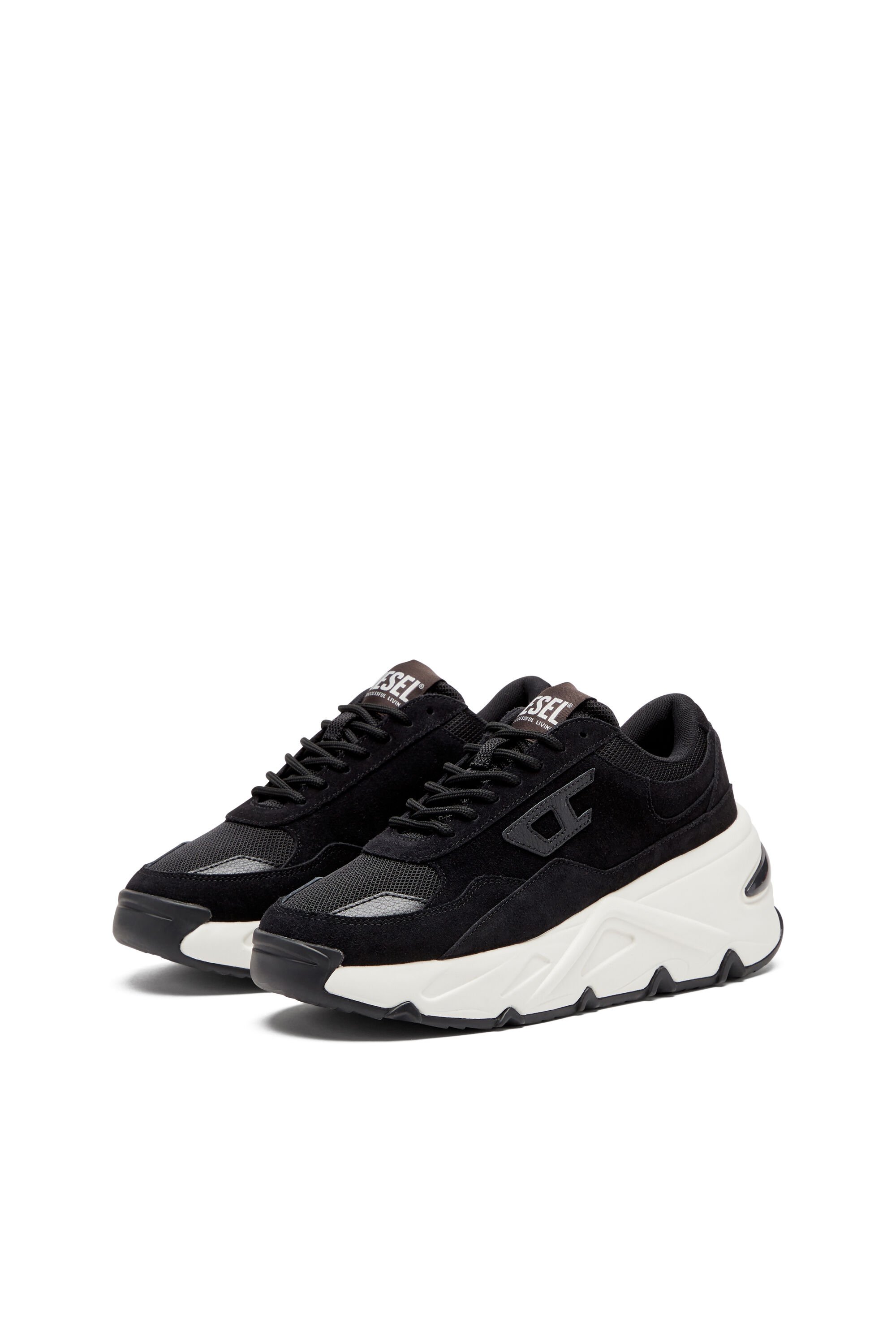 Diesel - S-SAVANNAH W, Female's S-Savannah-Platform sneakers in suede and mesh in ブラック - 8