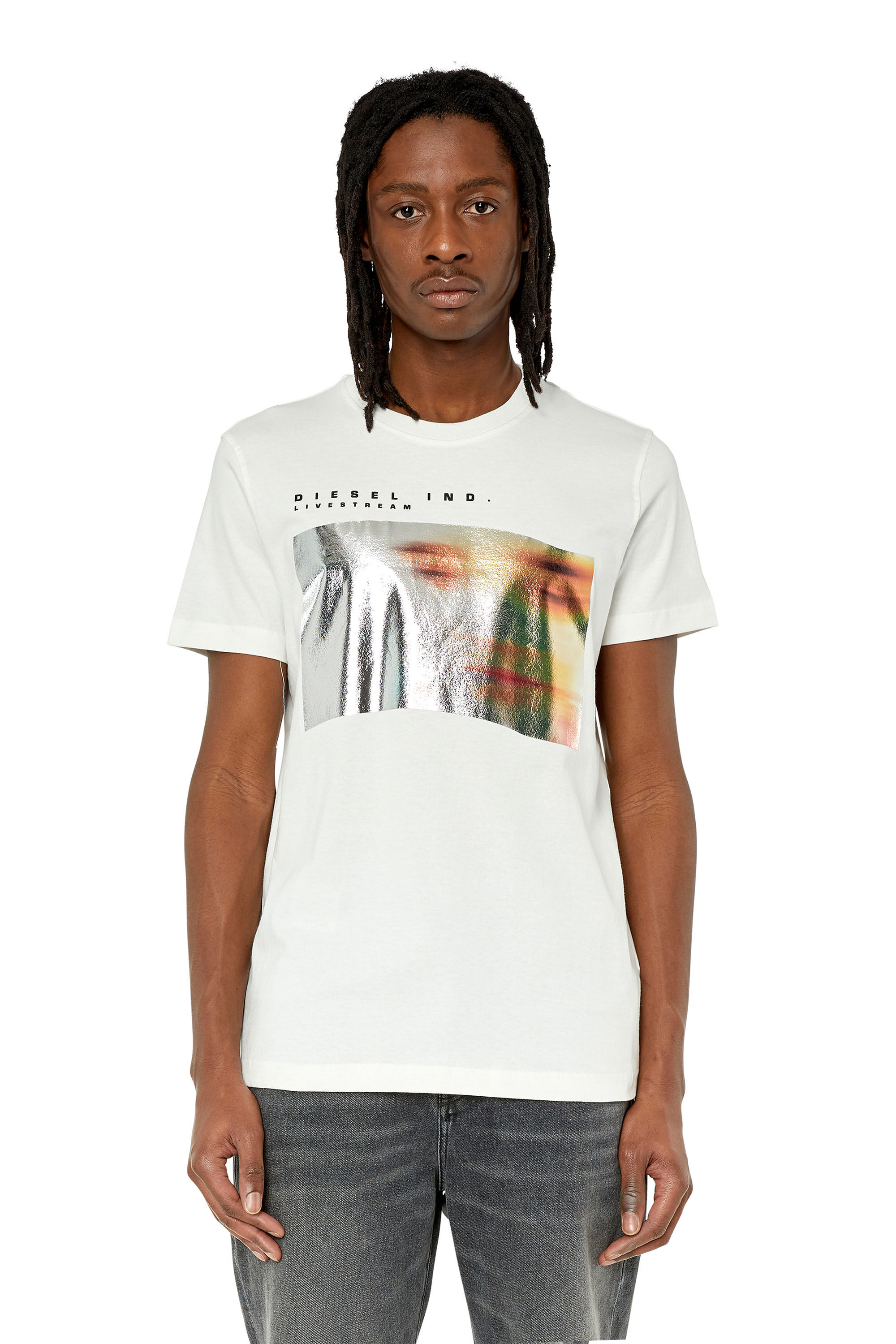 Diesel - T-DIEGOR-G2, Male's Tシャツ 箔プリント in ホワイト - 3
