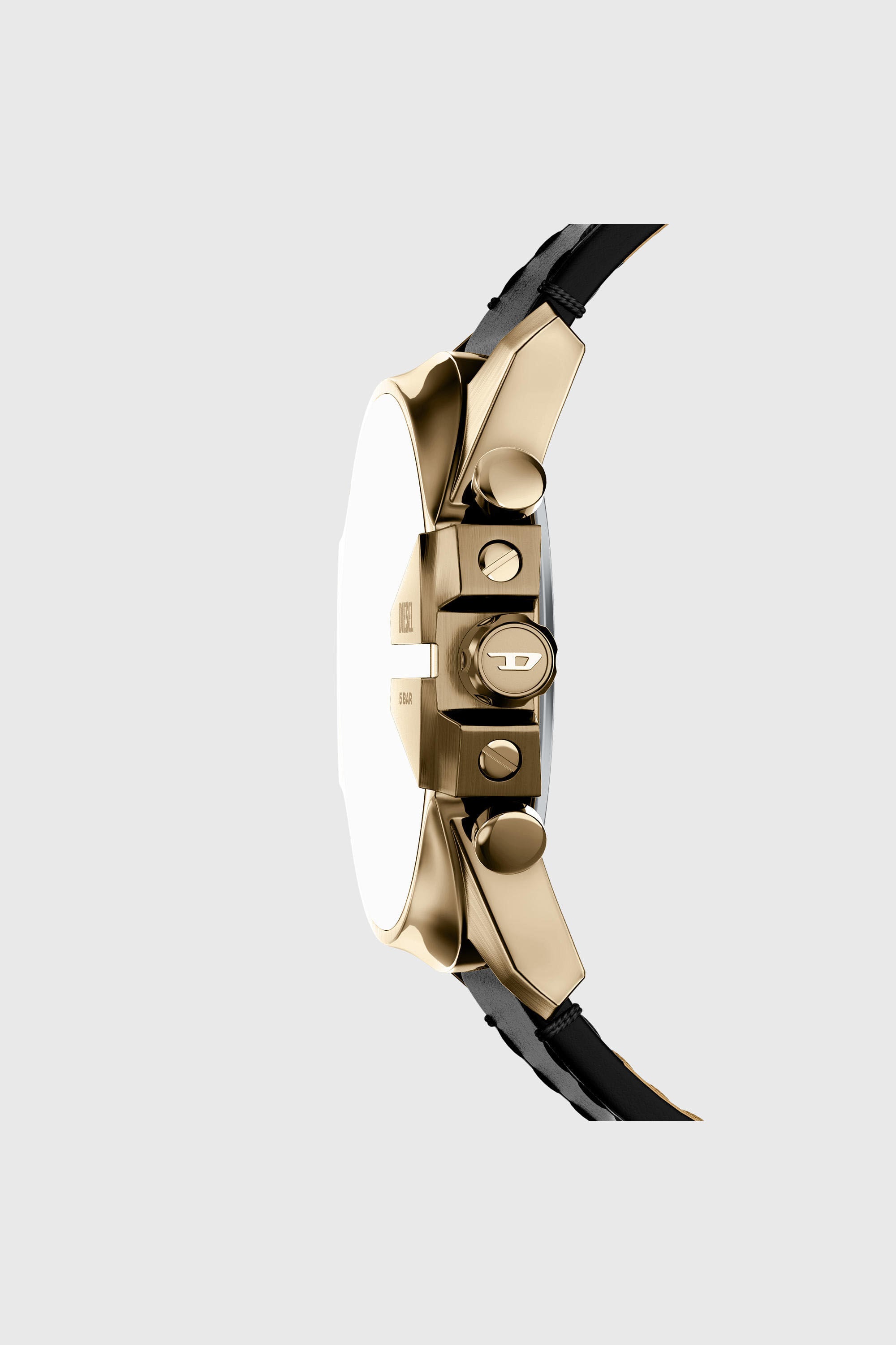 Diesel - DZ4732 WATCH, Male's Mega Chief Slim antique gold-tone black leather watch in ブラック - 3