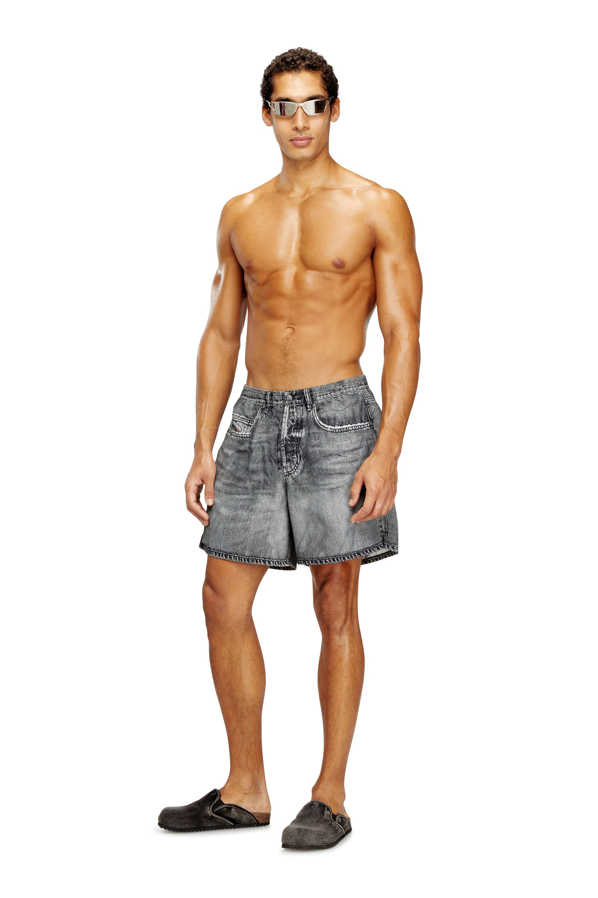 Diesel - SOCCER-41-DNM, Male's Swim shorts with denim trompe l'oeil print in グレー - 2
