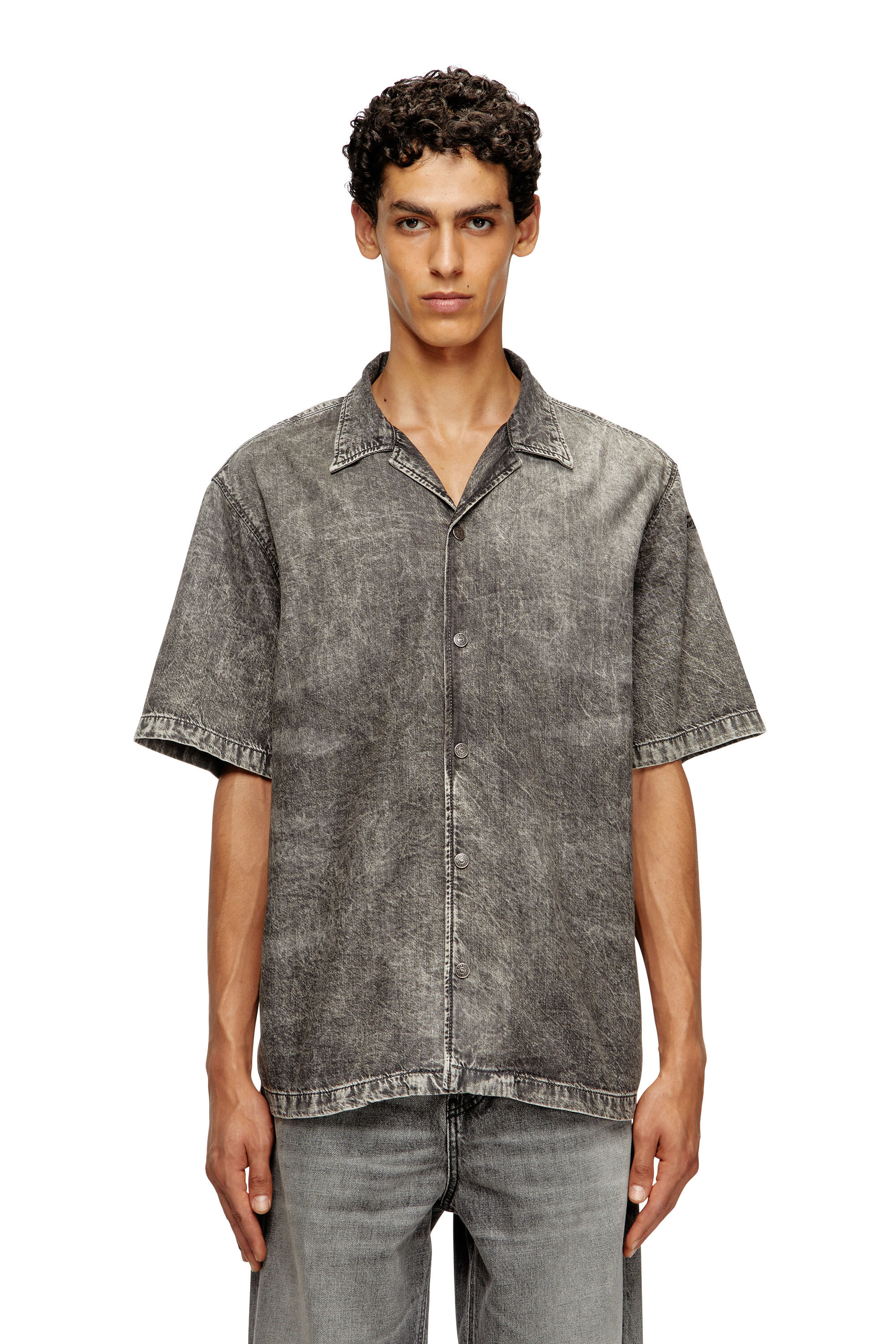 Diesel - D-NABIL-S5, Male's Bowling shirt in marbled denim in ブラック - 3