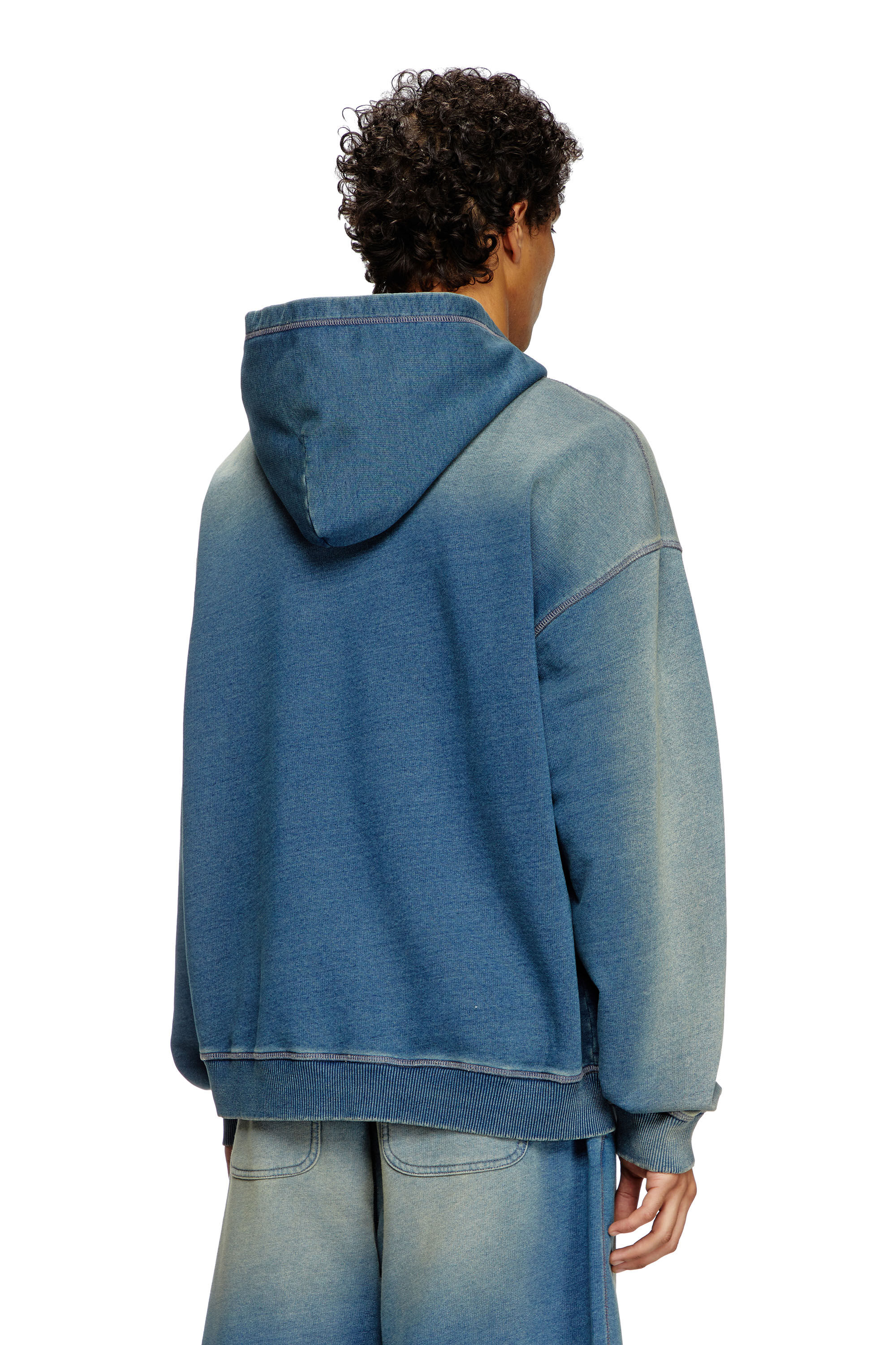 S-BOXT-HOOD-R6 Faded hoodie with logo embroidery｜ブルー