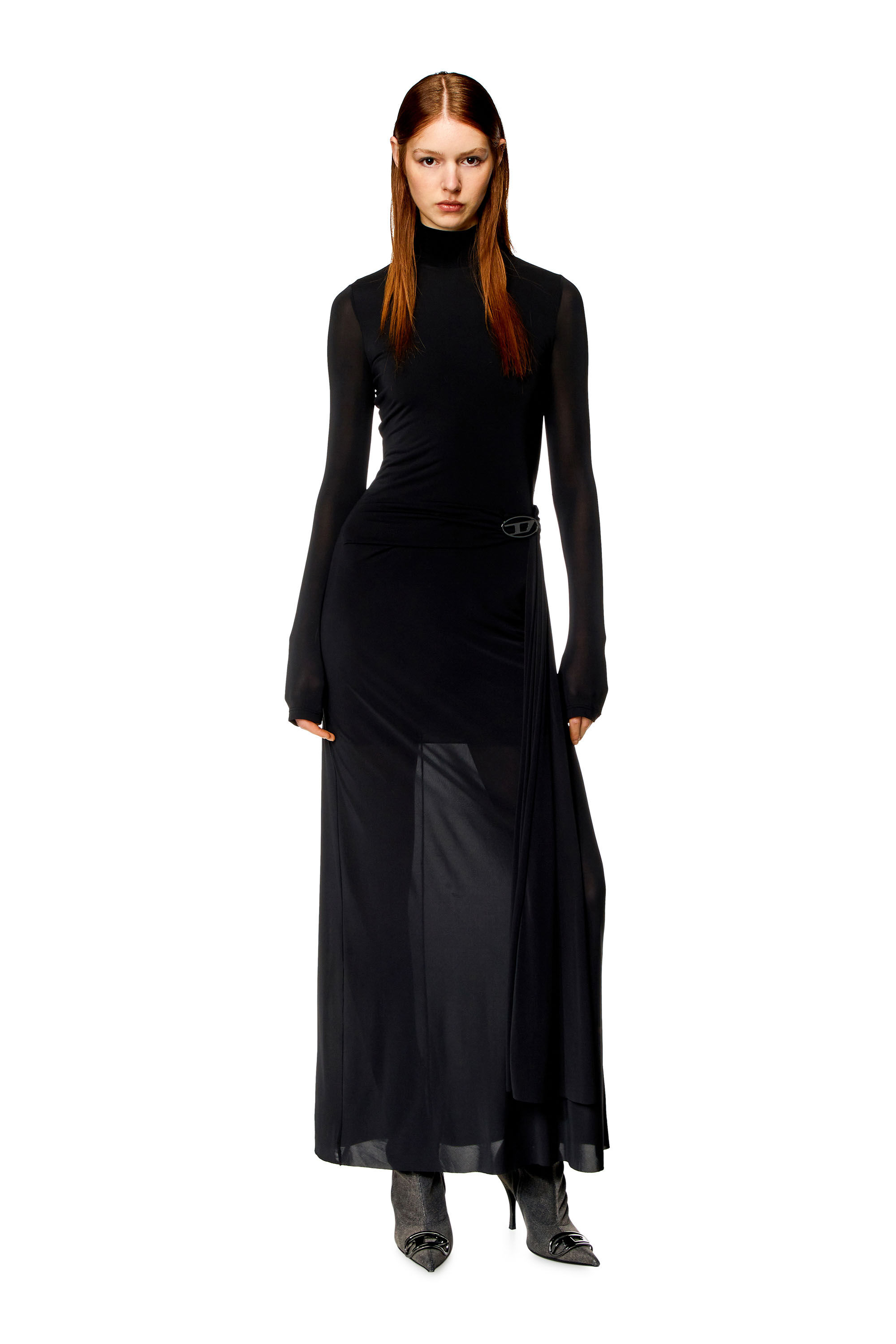 D-BLOS Long turtleneck dress with draped panel｜ブラック 