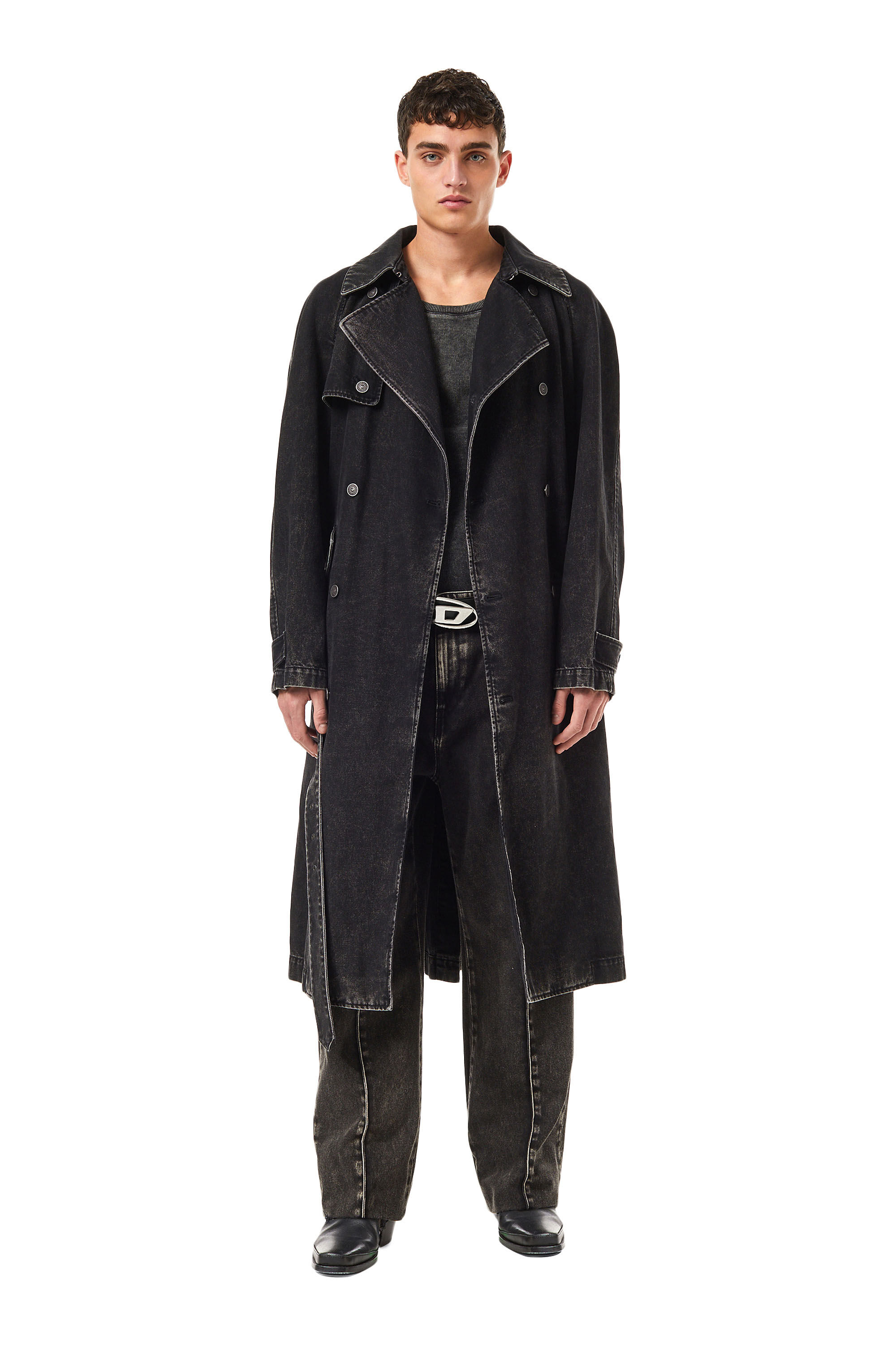 Diesel - D-DELIRIOUS DOUBLE BREASTED TRENCH COAT, ブラック/ダークグレー - Image 1