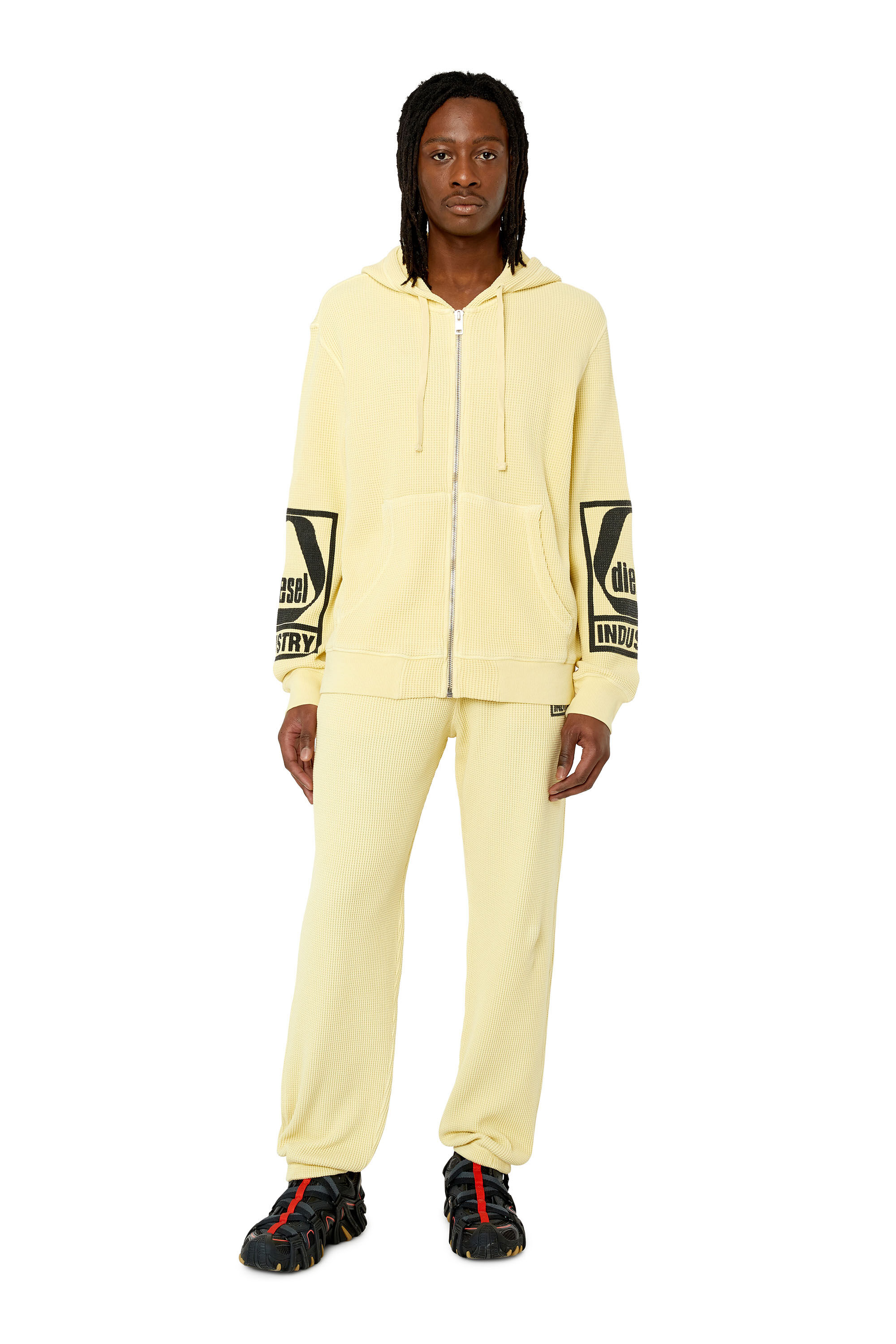Diesel - S-GINAFFLE-HOOD-ZIP, Male's スウェット フーディー ジップアップ in Yellow - 5