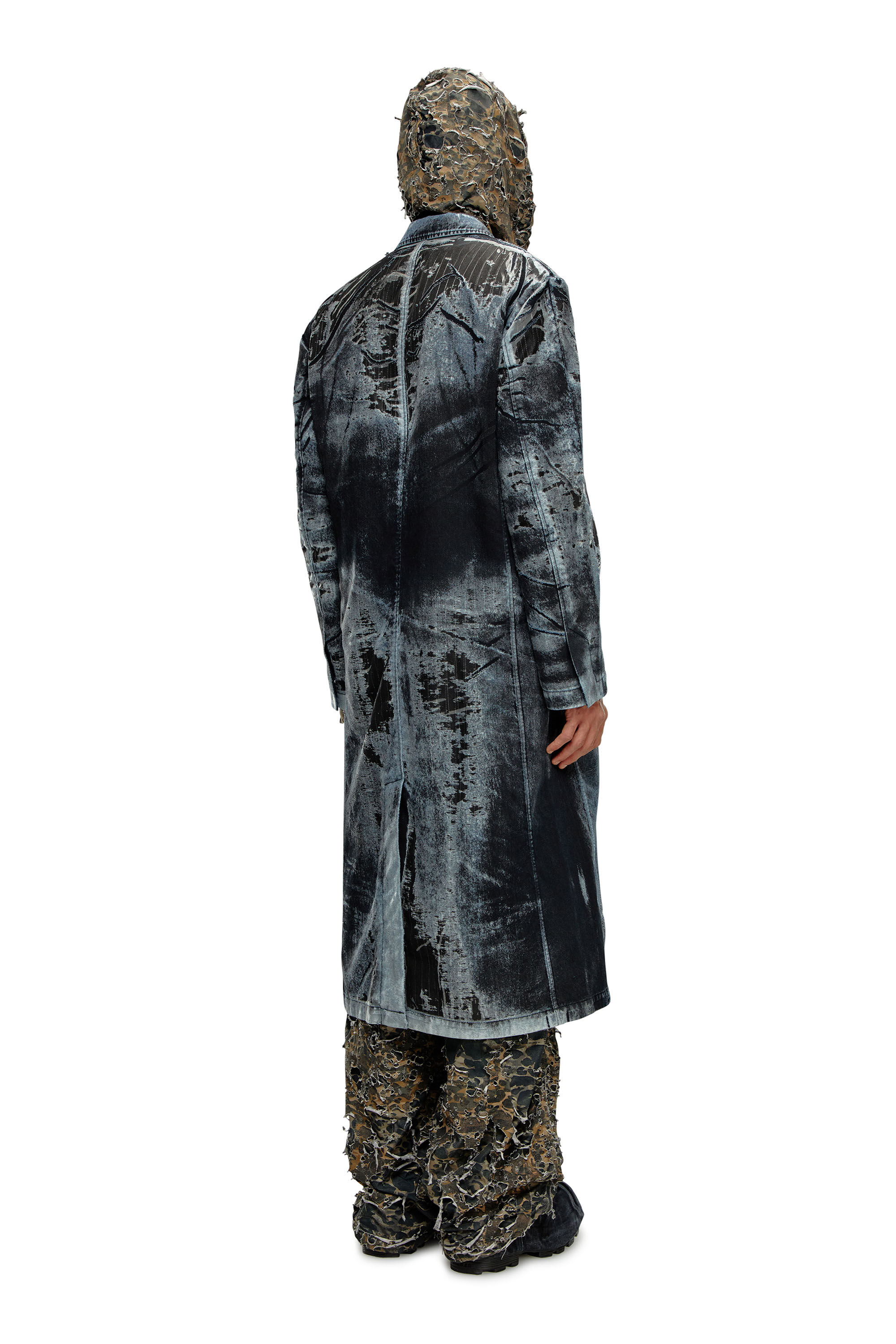 Diesel - D-BLA-LONG-DEV-FSE, Male's Coat in pinstriped devoré denim in ダークブルー - 5