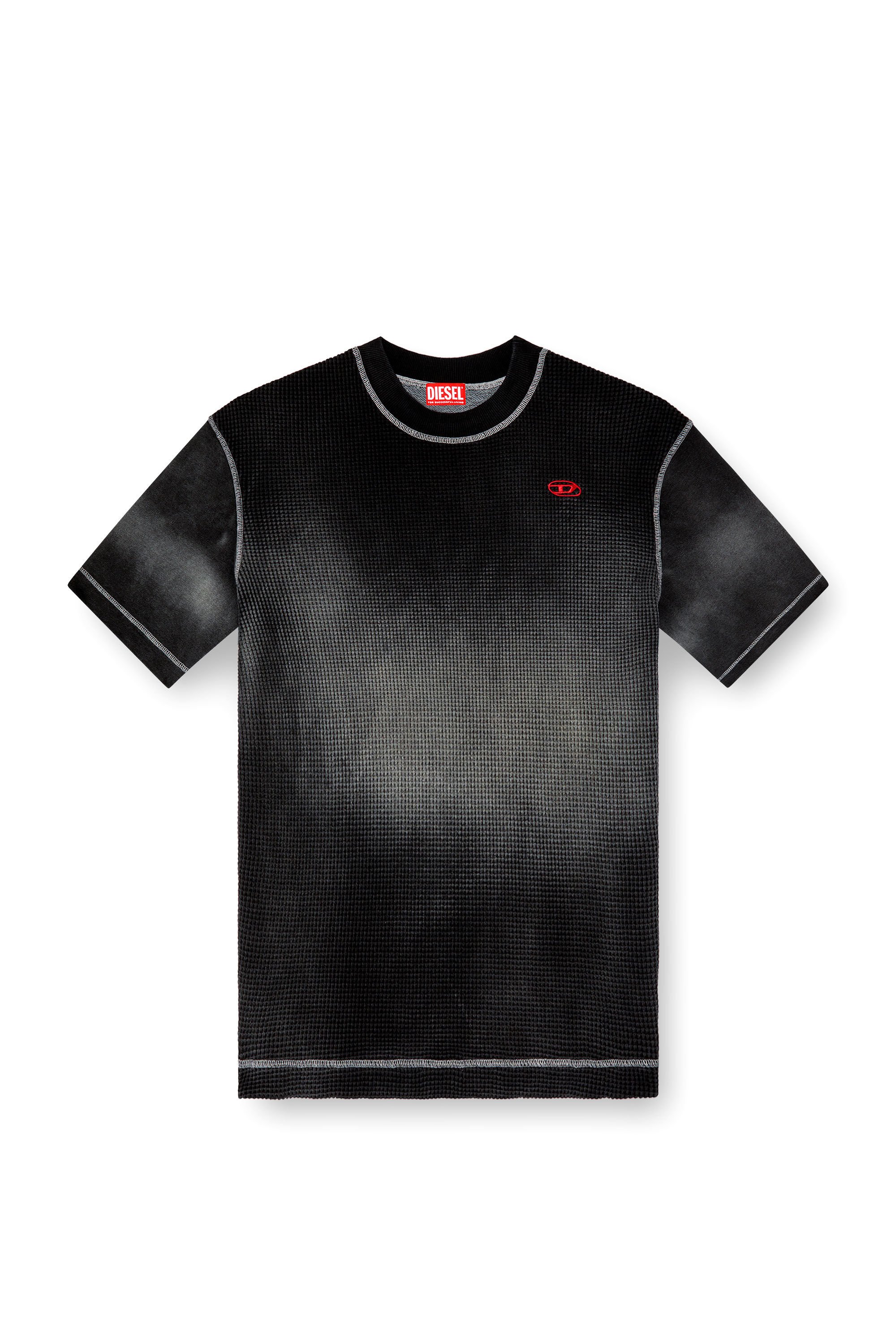 Diesel - S-WAFYCOL, Male's Waffle and jersey half-sleeve sweatshirt in ブラック - 2