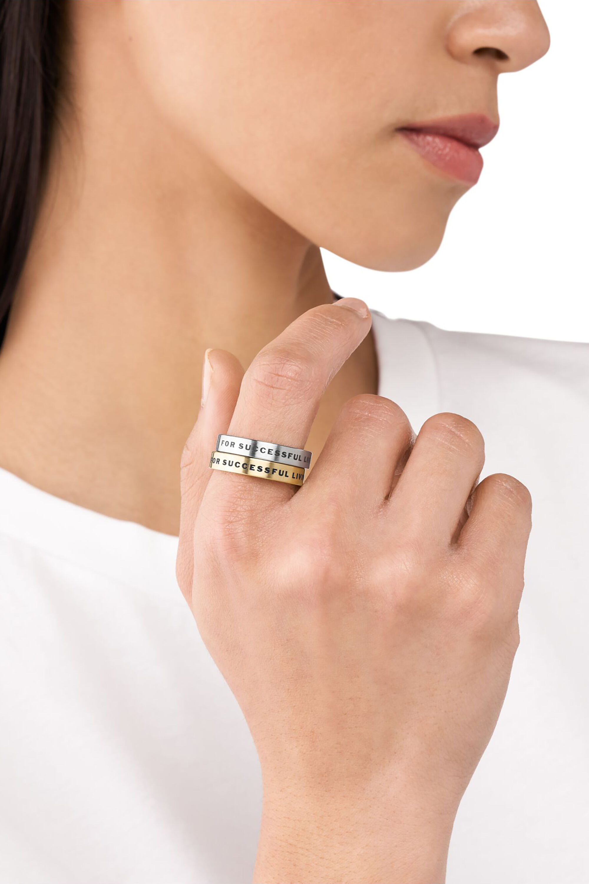 Diesel - DX1442SET, Unisex's Band Rings Set in ゴールド/ホワイト - 4