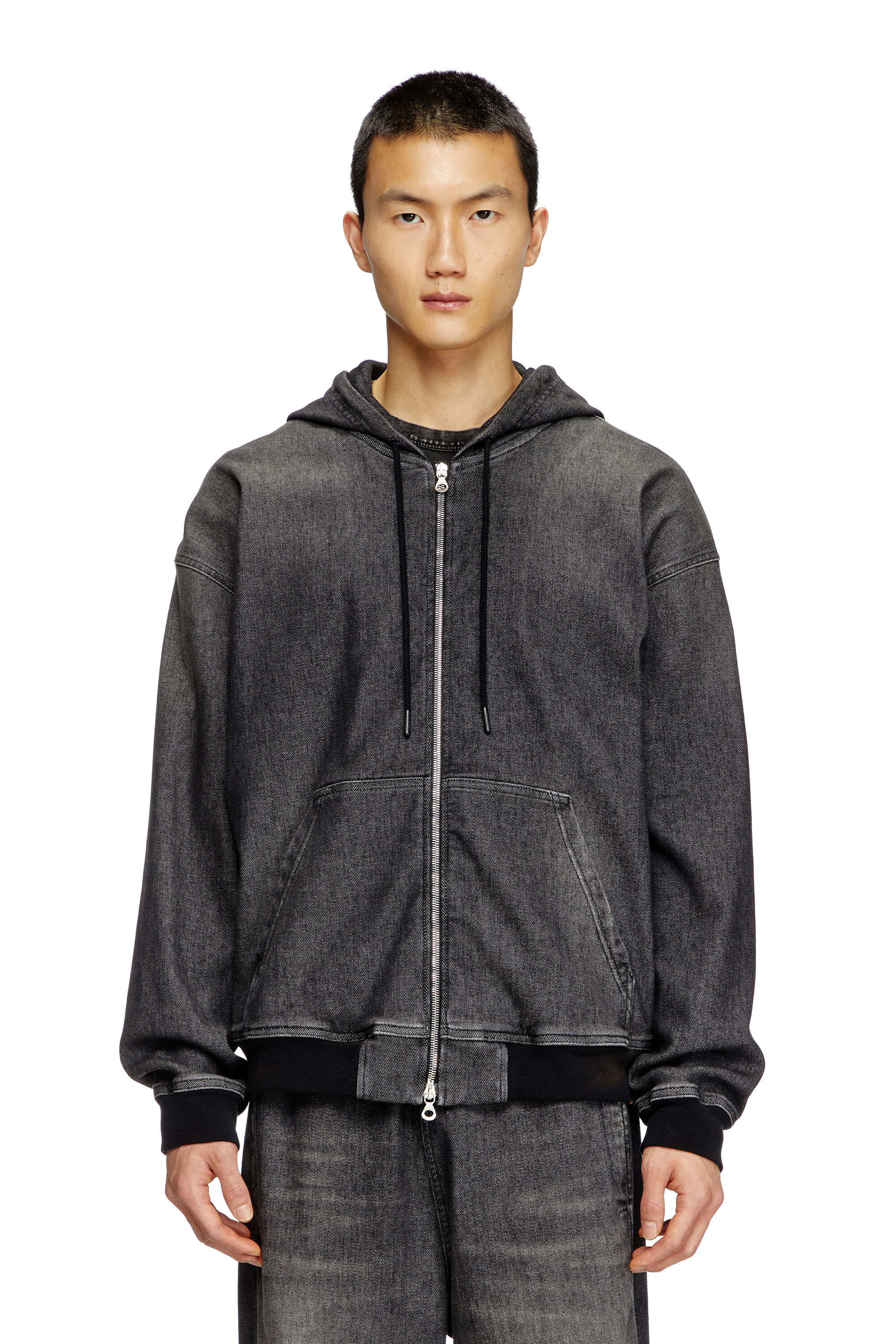 Diesel - D-GIRI-S TRACK, Unisex's Zipped hoodie in dirt-effect Track Denim in ブラック - 3