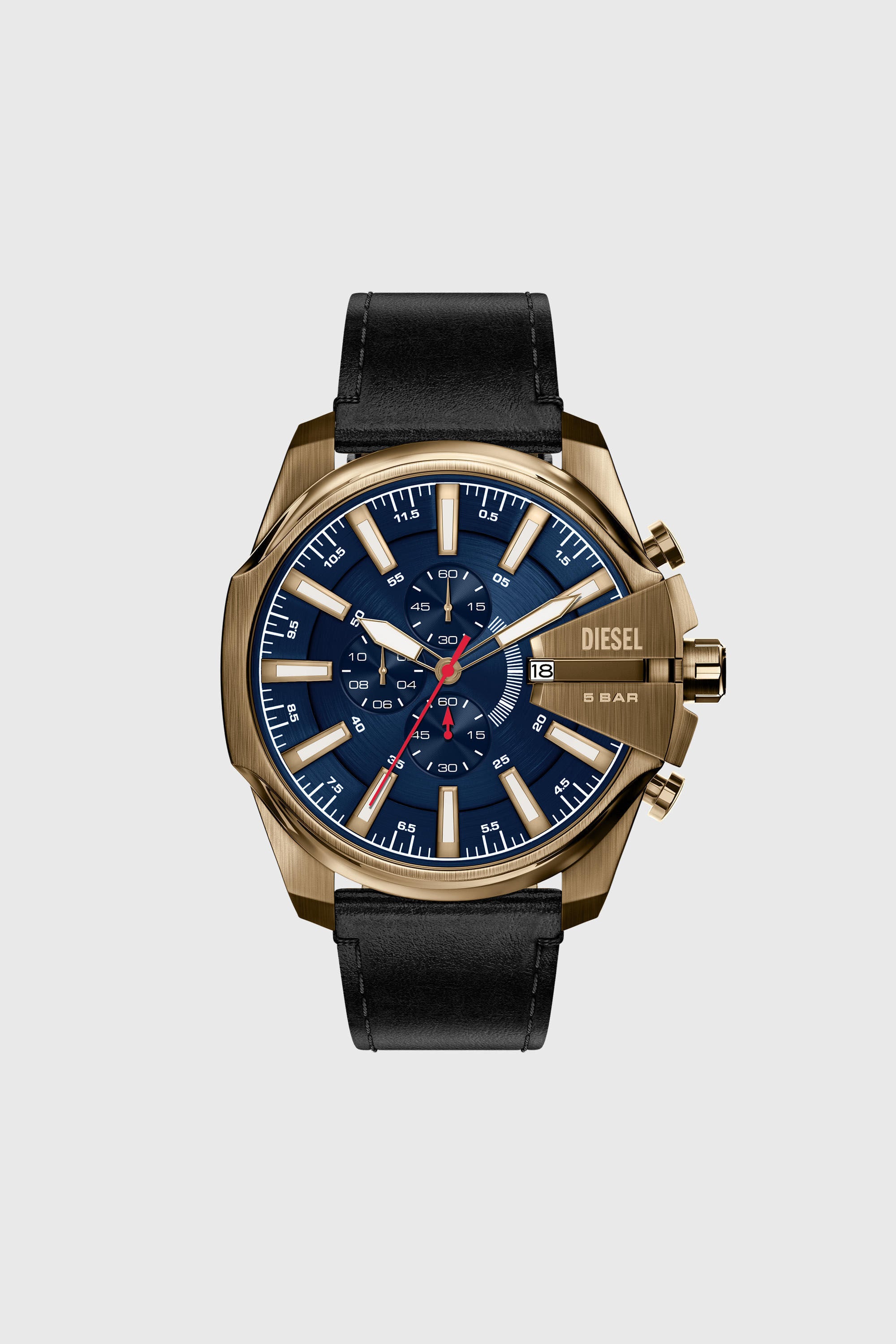 Diesel - DZ4732 WATCH, Male's Mega Chief Slim antique gold-tone black leather watch in ブラック - 1