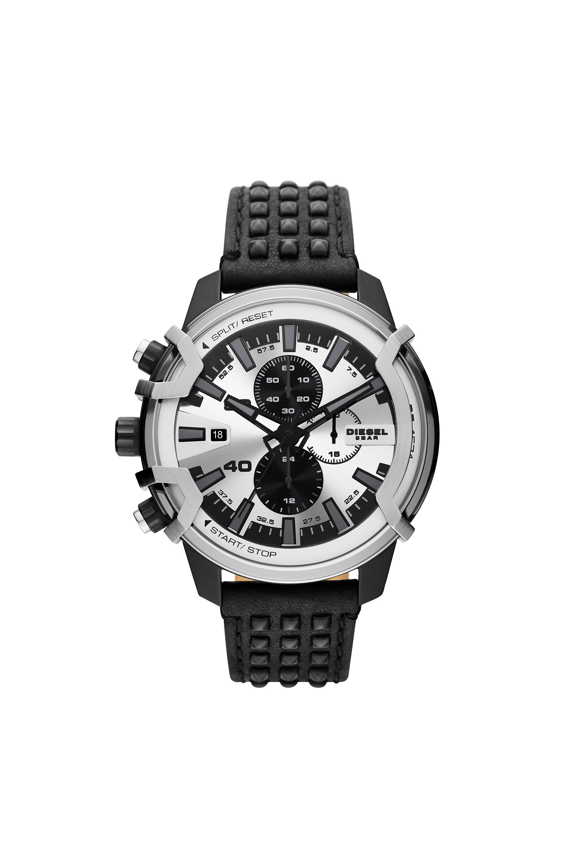 Diesel - DZ4571, Male's Griffed chronograph black leather watch in ブラック - 1