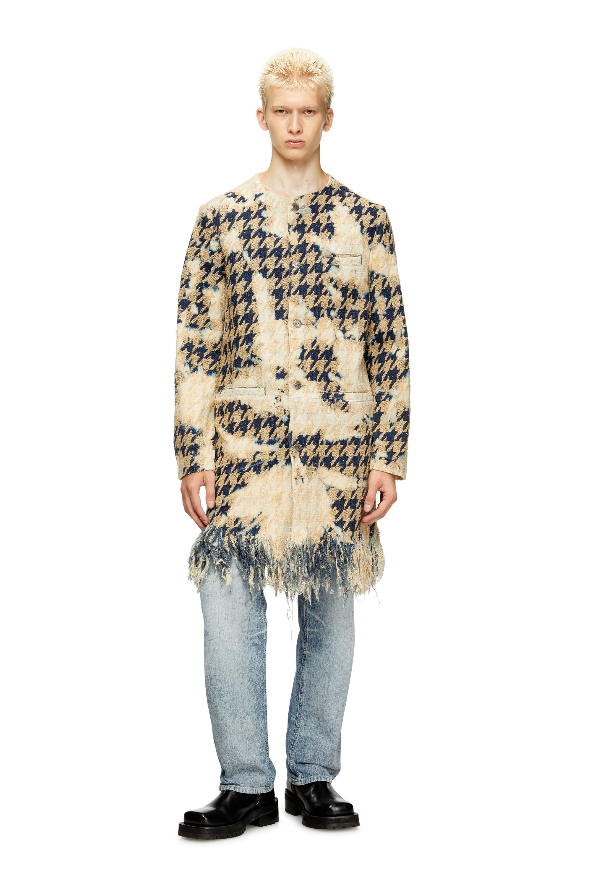D-LOT-FSH1 Coat in houndstooth-weave denim｜マルチカラー