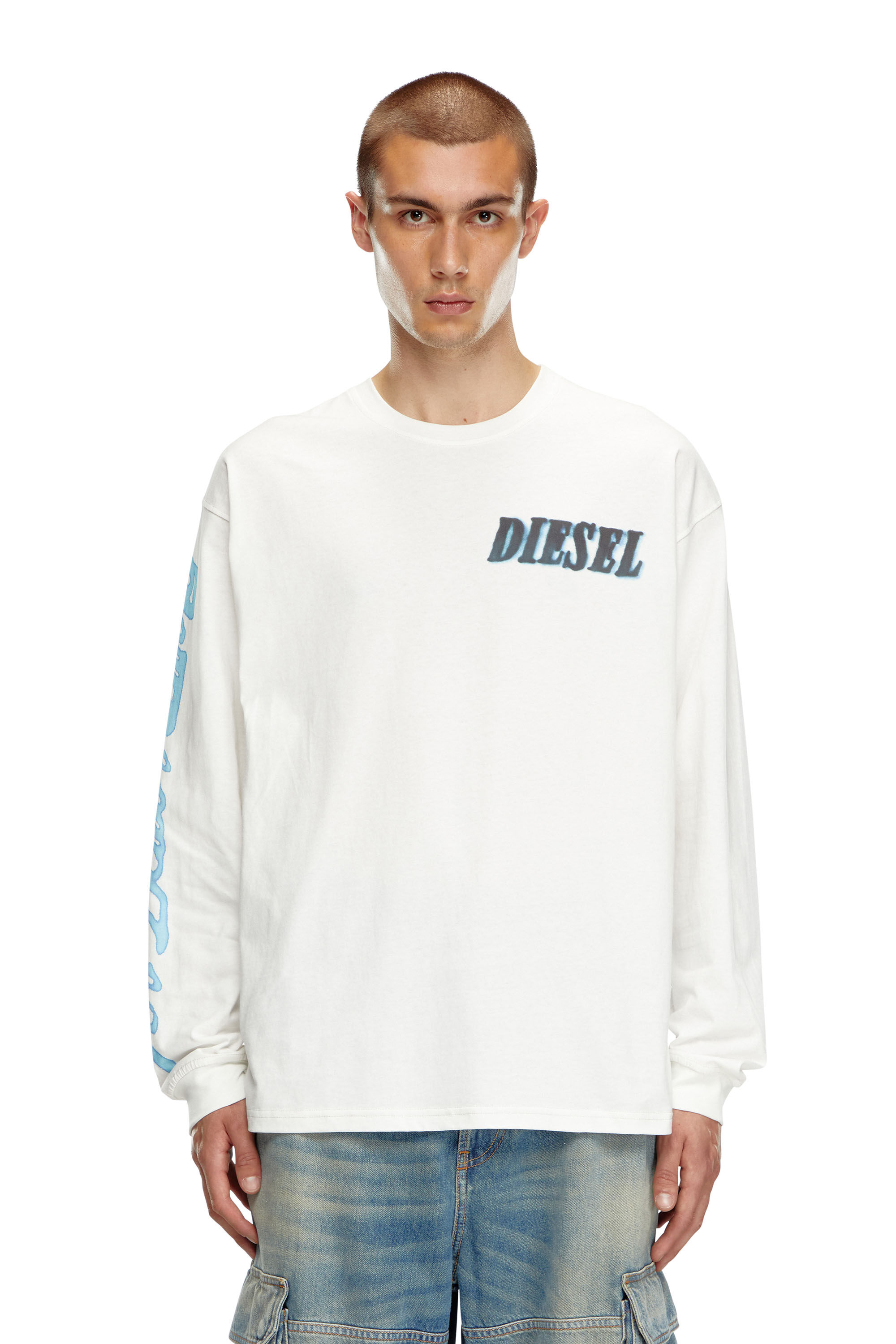 Diesel - T-BOXT-LS-Q15, Male's Long-sleeve T-shirt with logo prints in ホワイト - 3