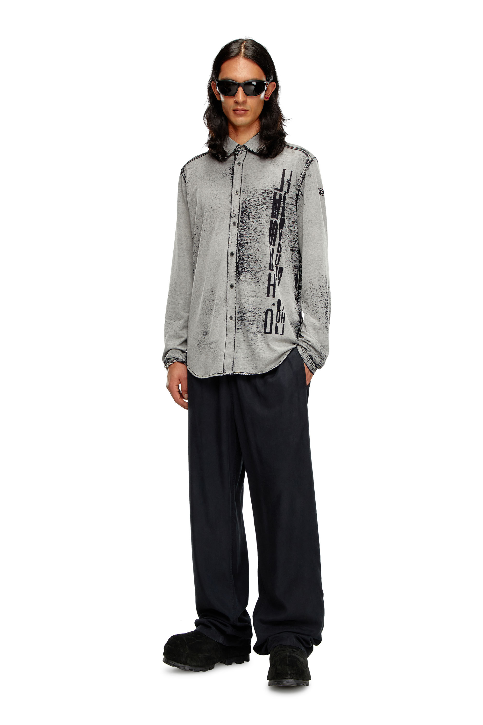 Diesel - S-ENTRY-DEV, Male's Shirt in burnout plated jersey in グレー - 1