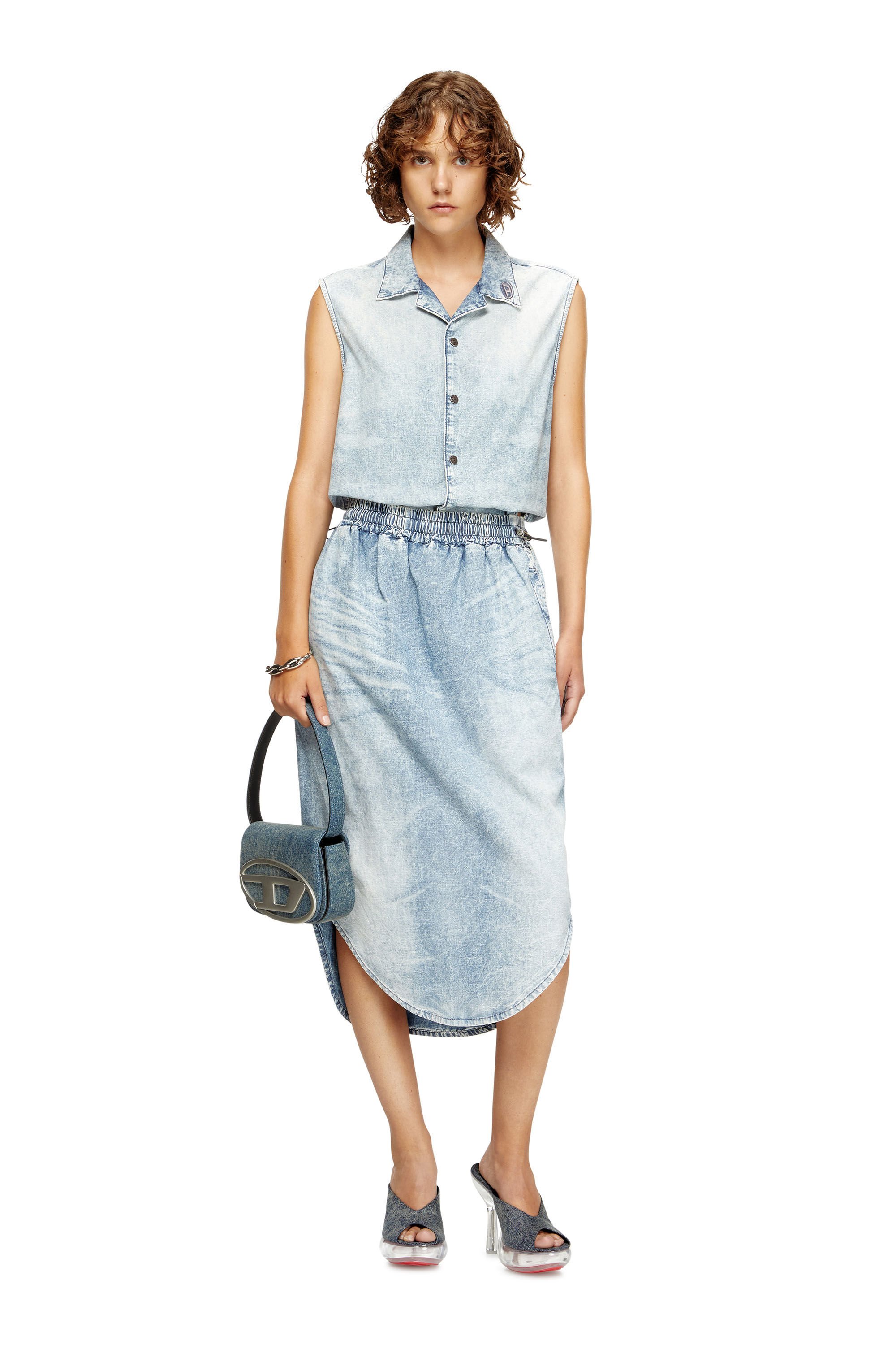 Diesel - DE-ASHLEY-S, Female's Midi skirt in marbled denim in ライトブルー - 1