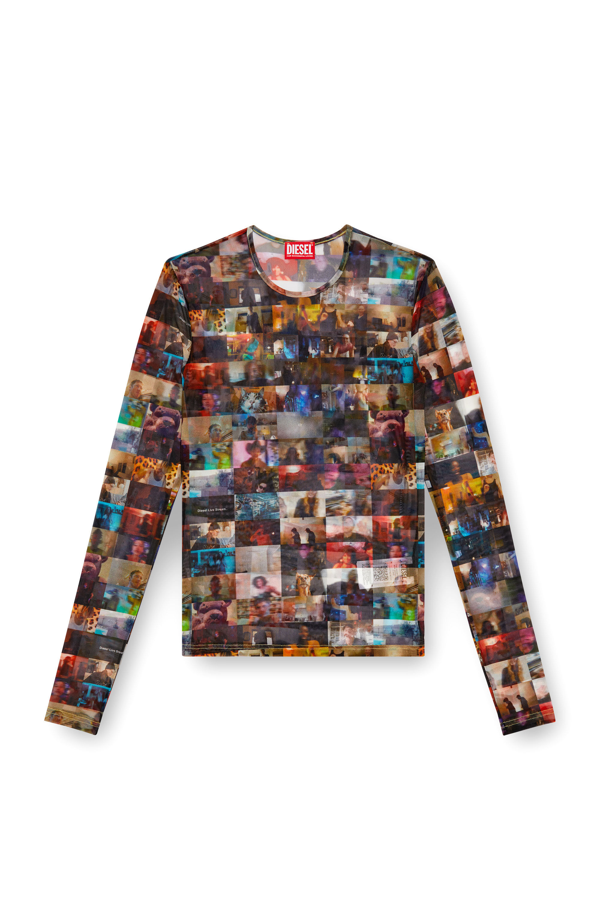 Diesel - T-LIXY, Male's Stretch tulle top with Livestream print in ブラック/ベージュ - 2