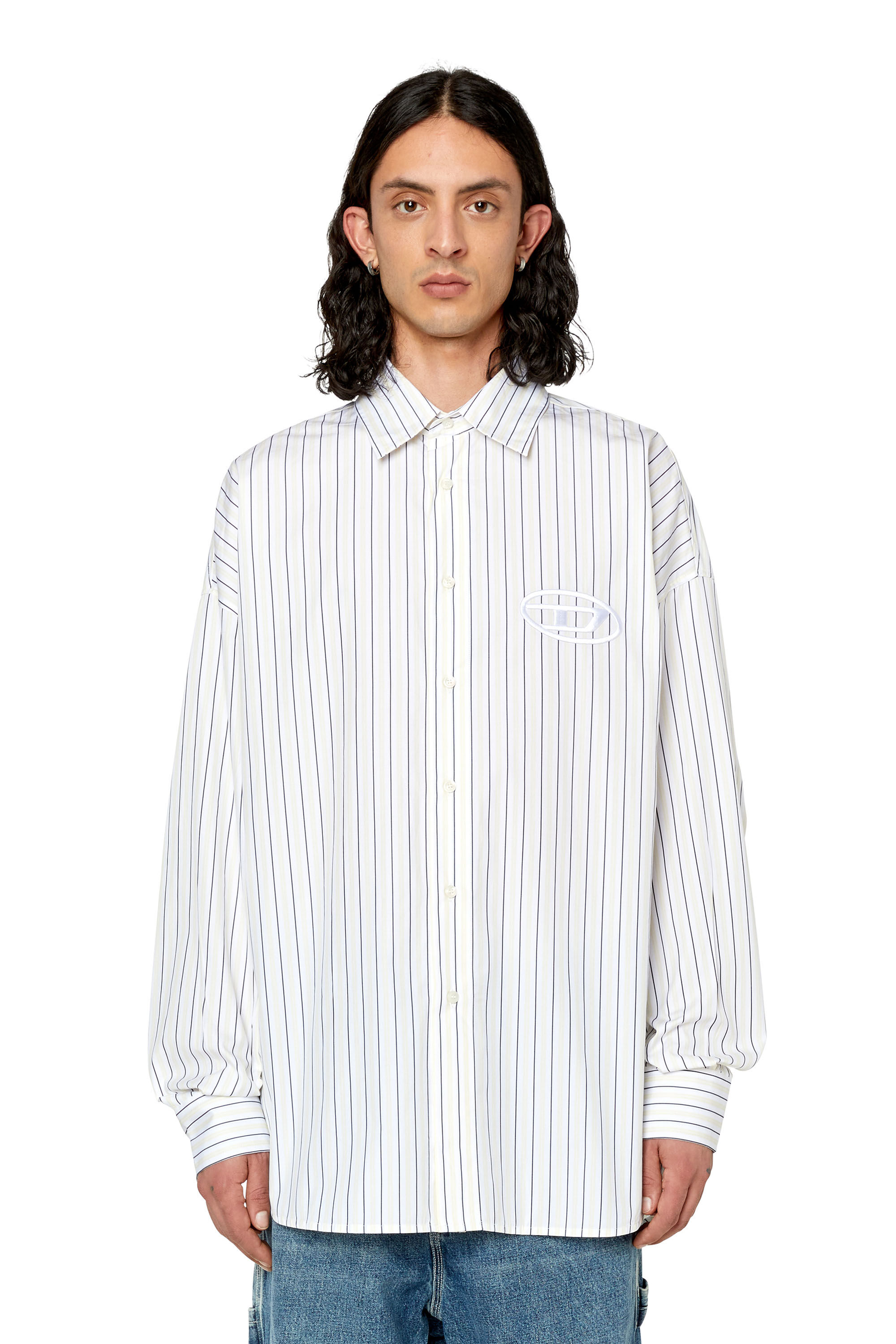 Diesel - S-DOUBLY-STRIPE, Male's シャツ オーバ―サイズ in ホワイト/イエロー - 3