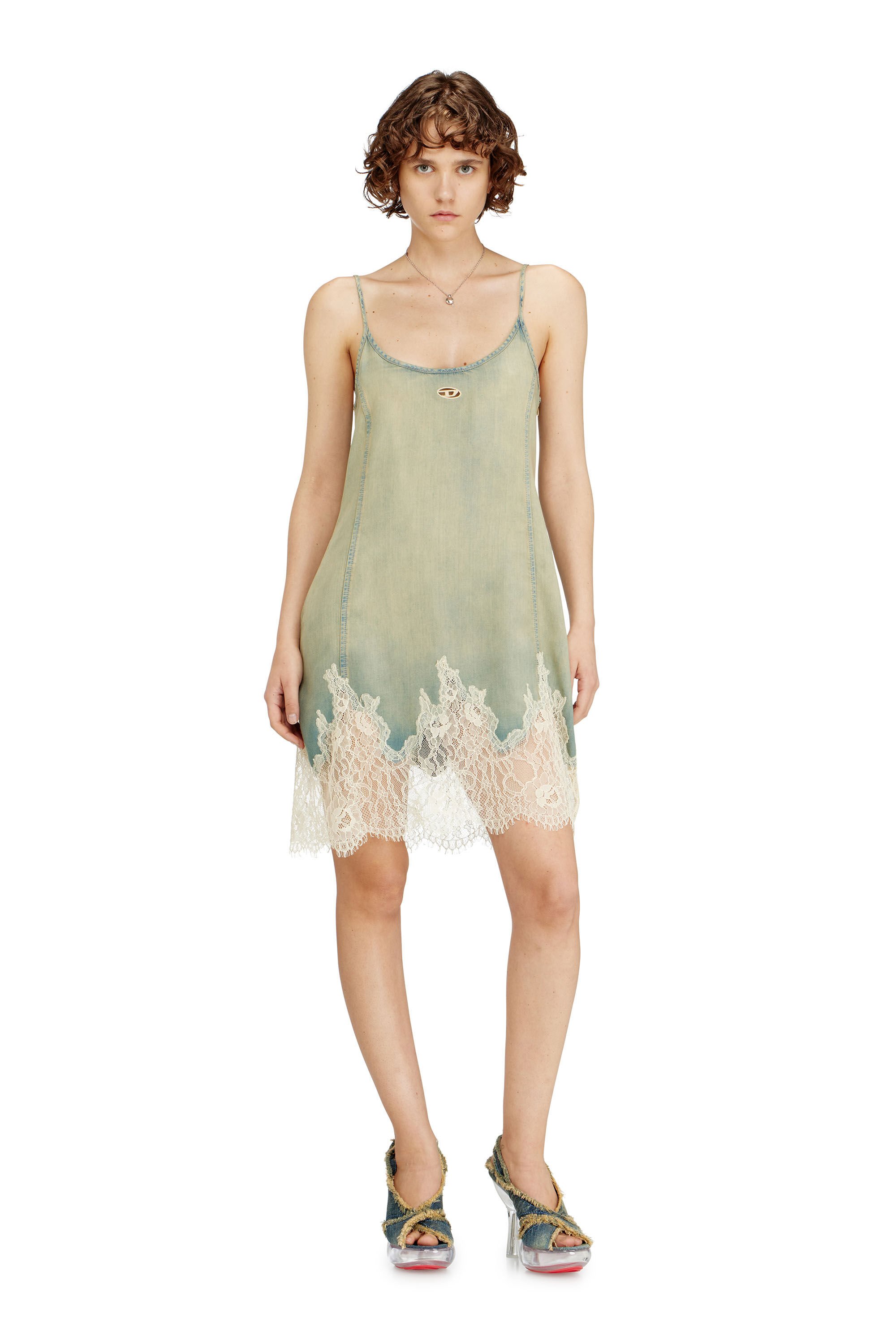 Diesel - DE-ODRY-S, Female's Mini dress in lace denim in null - 1