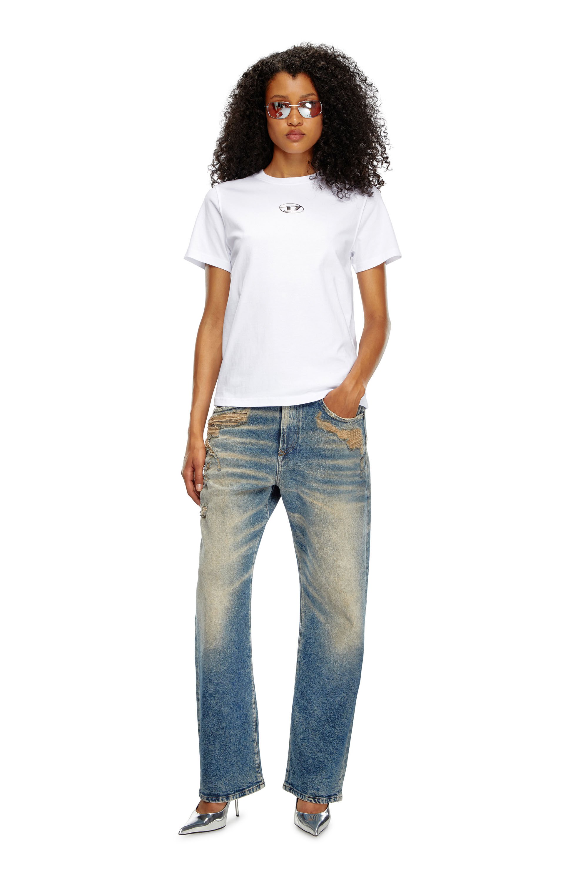 Diesel - T-REGS-OD, Female's T-shirt with metallic Oval D print in ホワイト - 1