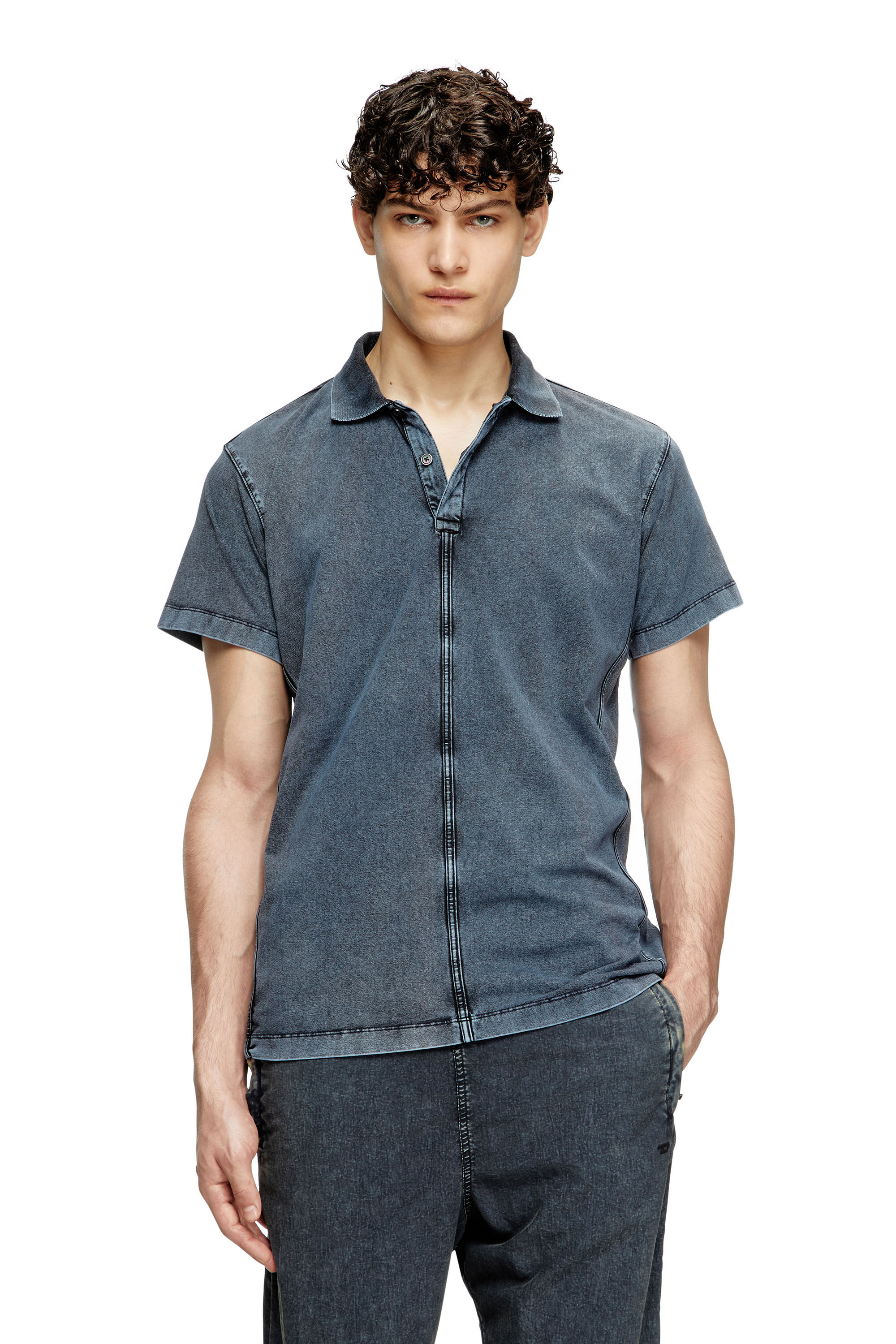 Diesel - T-NOMELY, Male's Polo shirt in denim-look jersey in ダークブルー - 3
