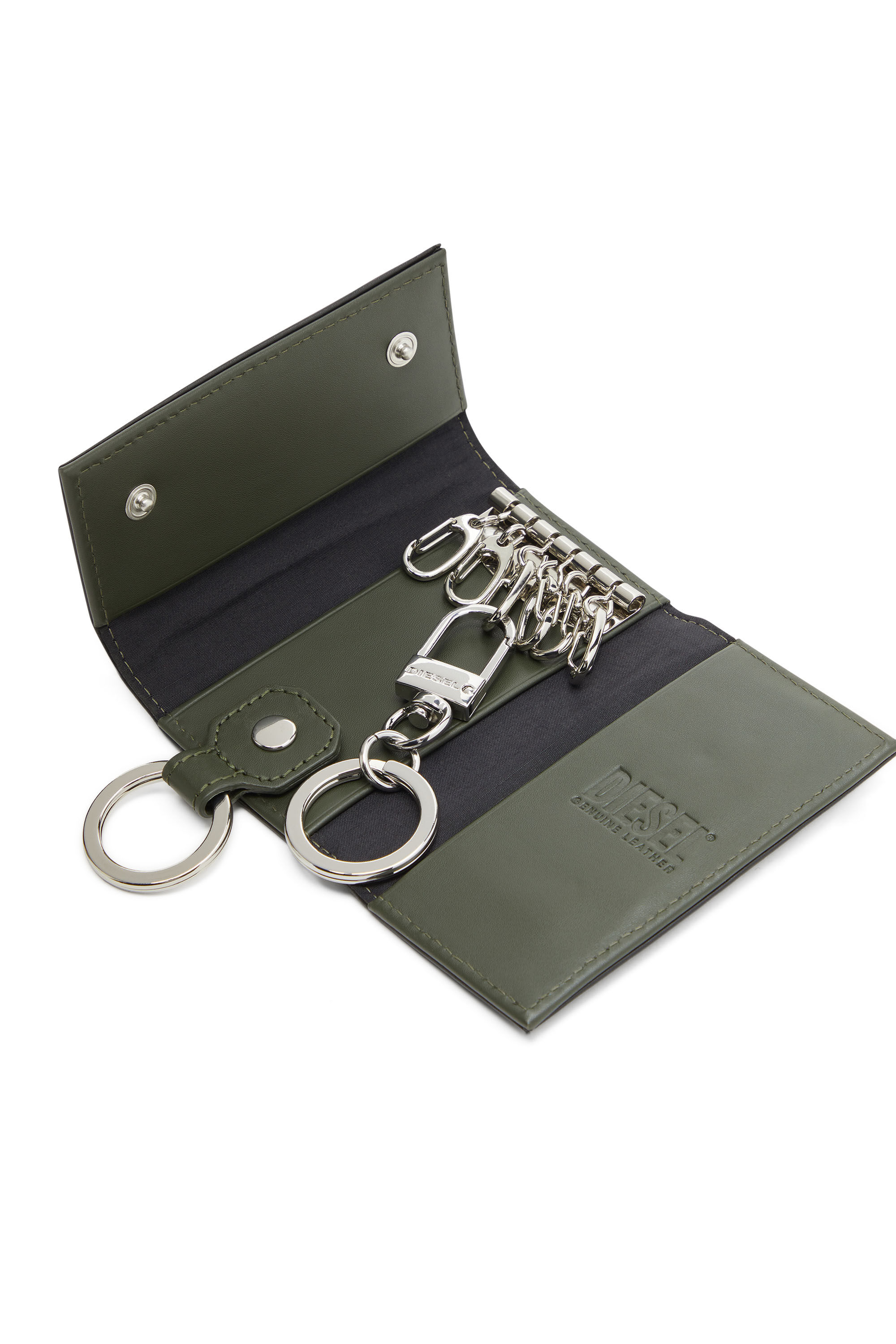 Diesel - KEYCASE II, Male's カウレザー キーケース in ブラック/グリーン - 5